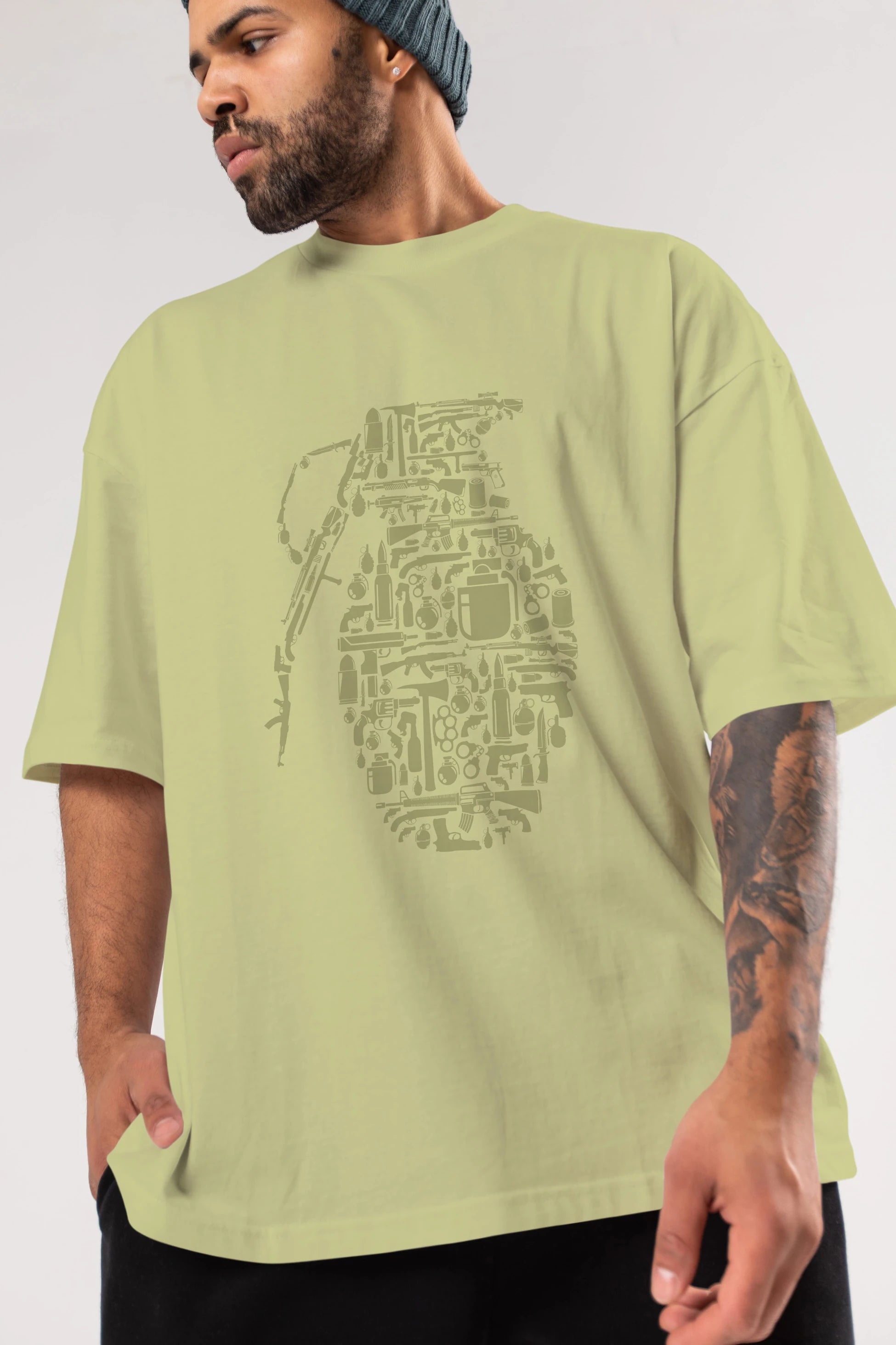 Grenade Ön Baskılı Oversize t-shirt %100 pamuk Erkek Kadın Unisex