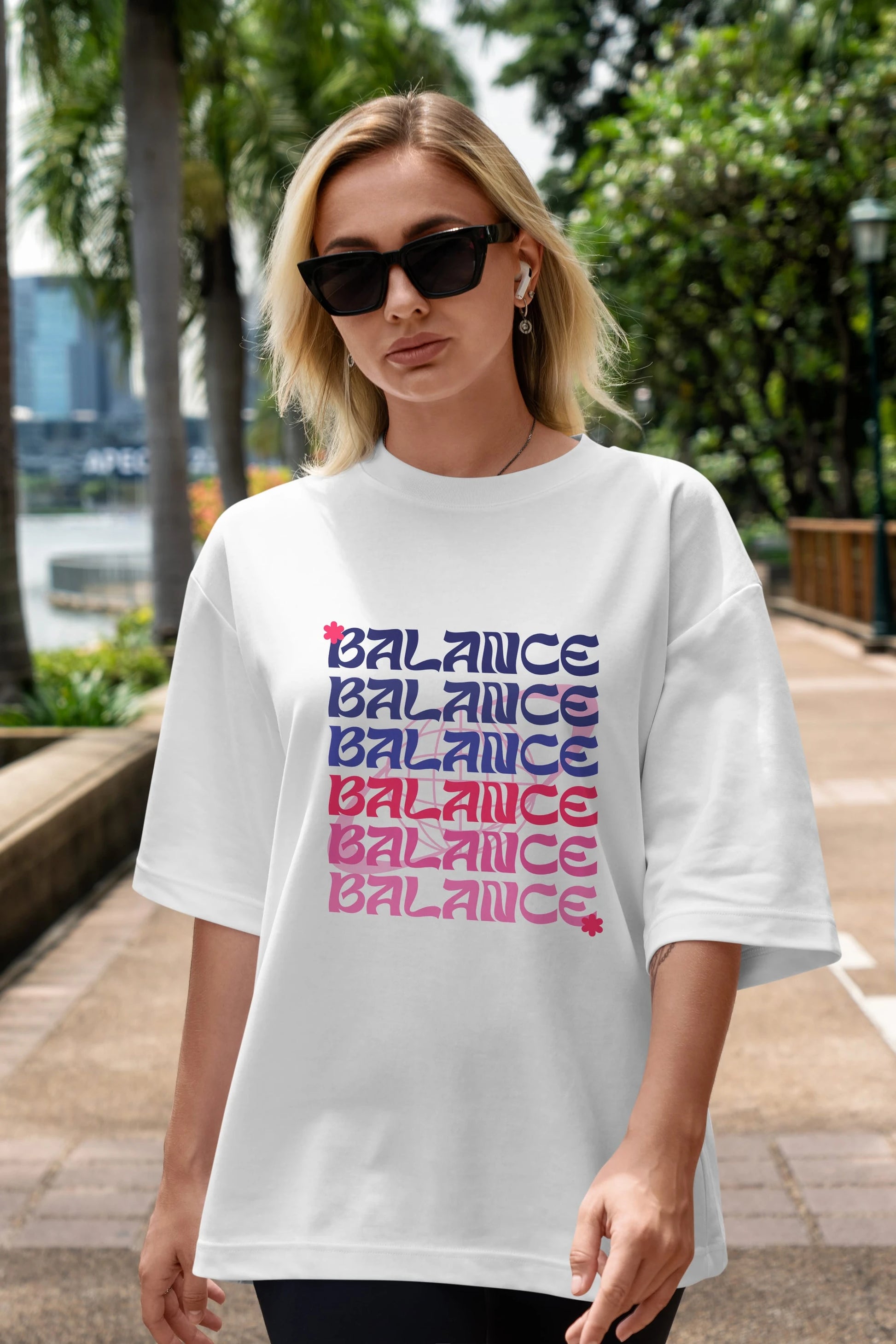 Balance Yazılı Ön Baskılı Oversize t-shirt Erkek Kadın Unisex