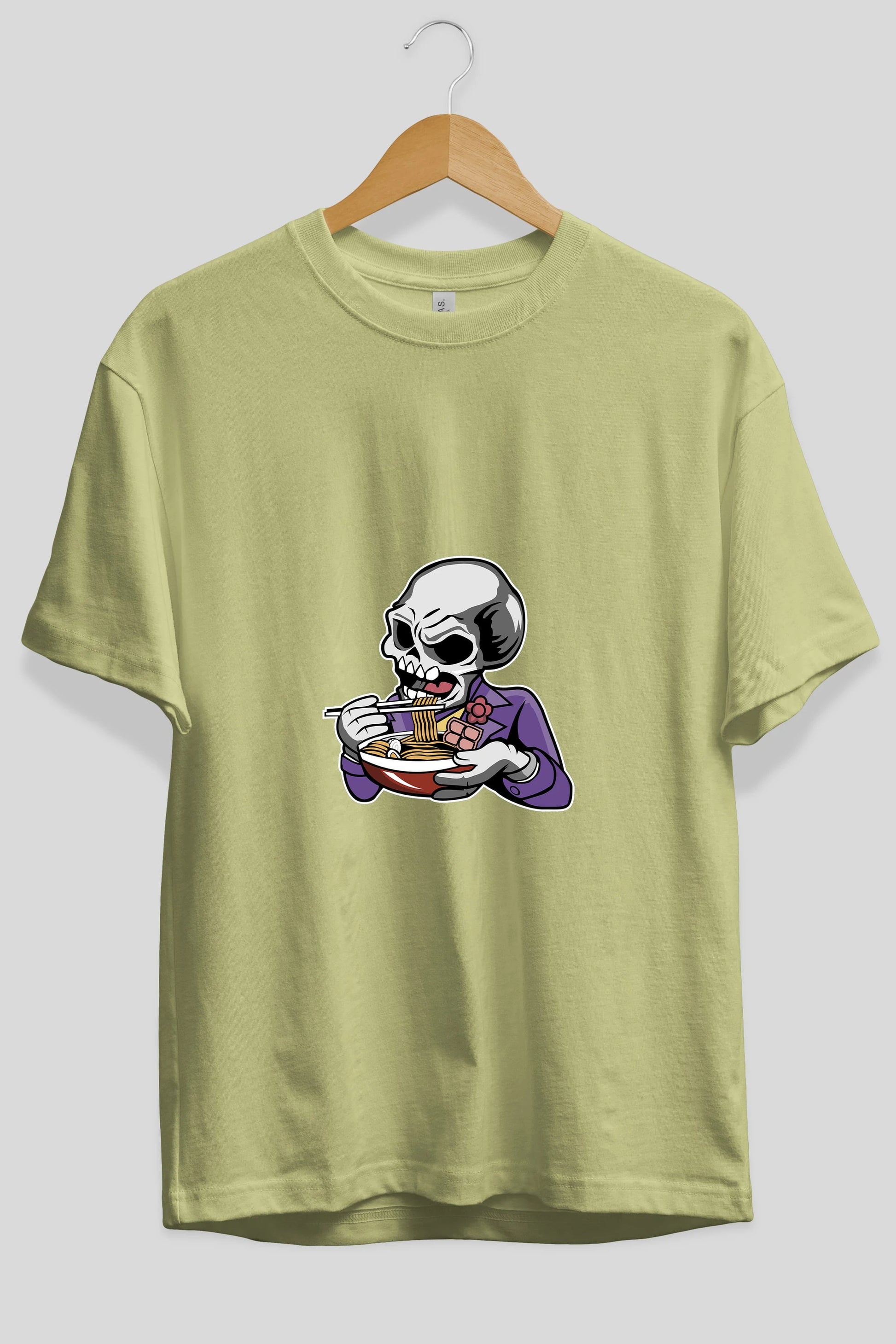 Skull Ramen Ön Baskılı Oversize t-shirt Erkek Kadın Unisex %100 Pamuk tişort