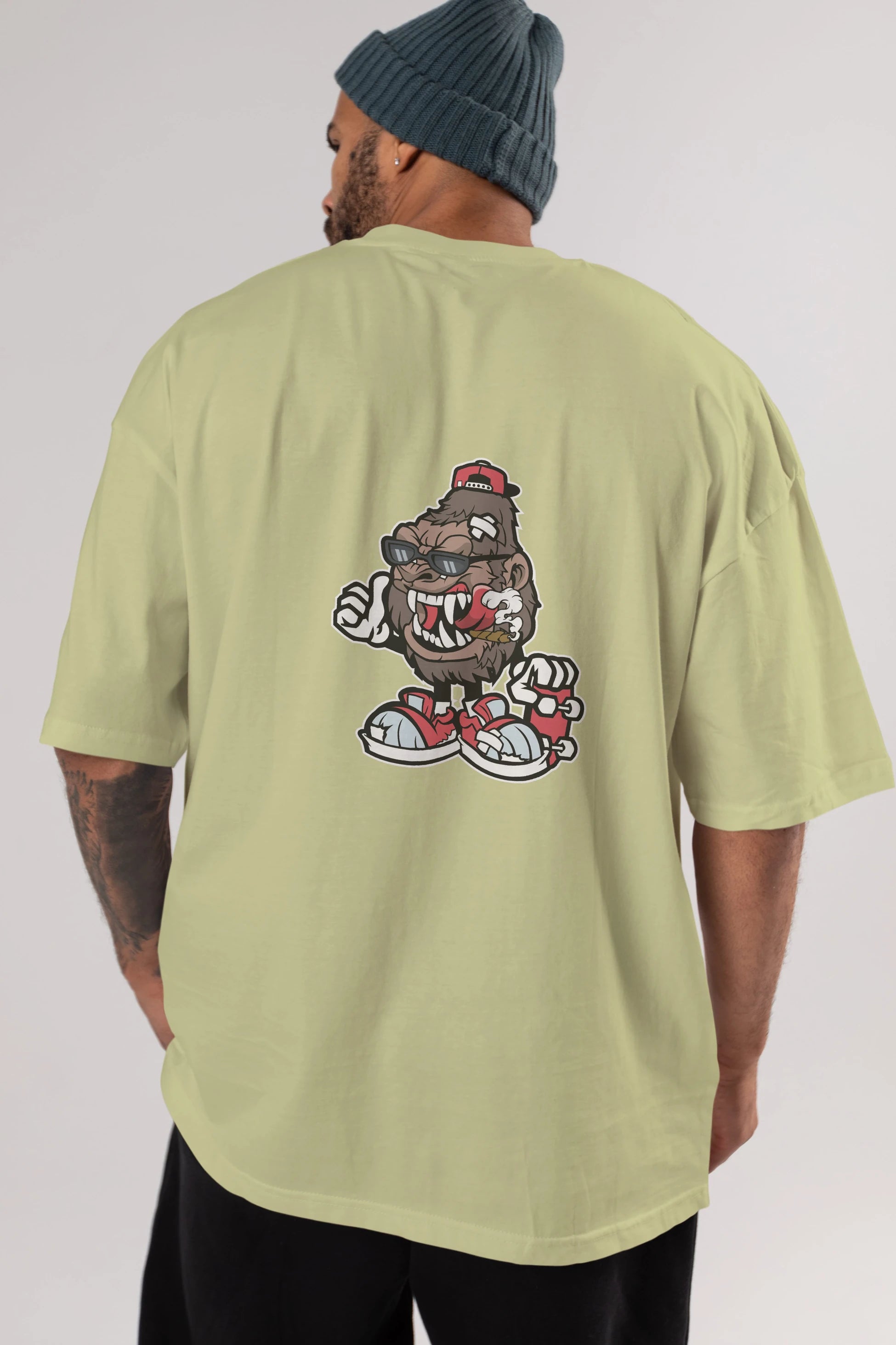 Gorilla Skater Arka Baskılı Oversize t-shirt Erkek Kadın Unisex %100 Pamuk tişort