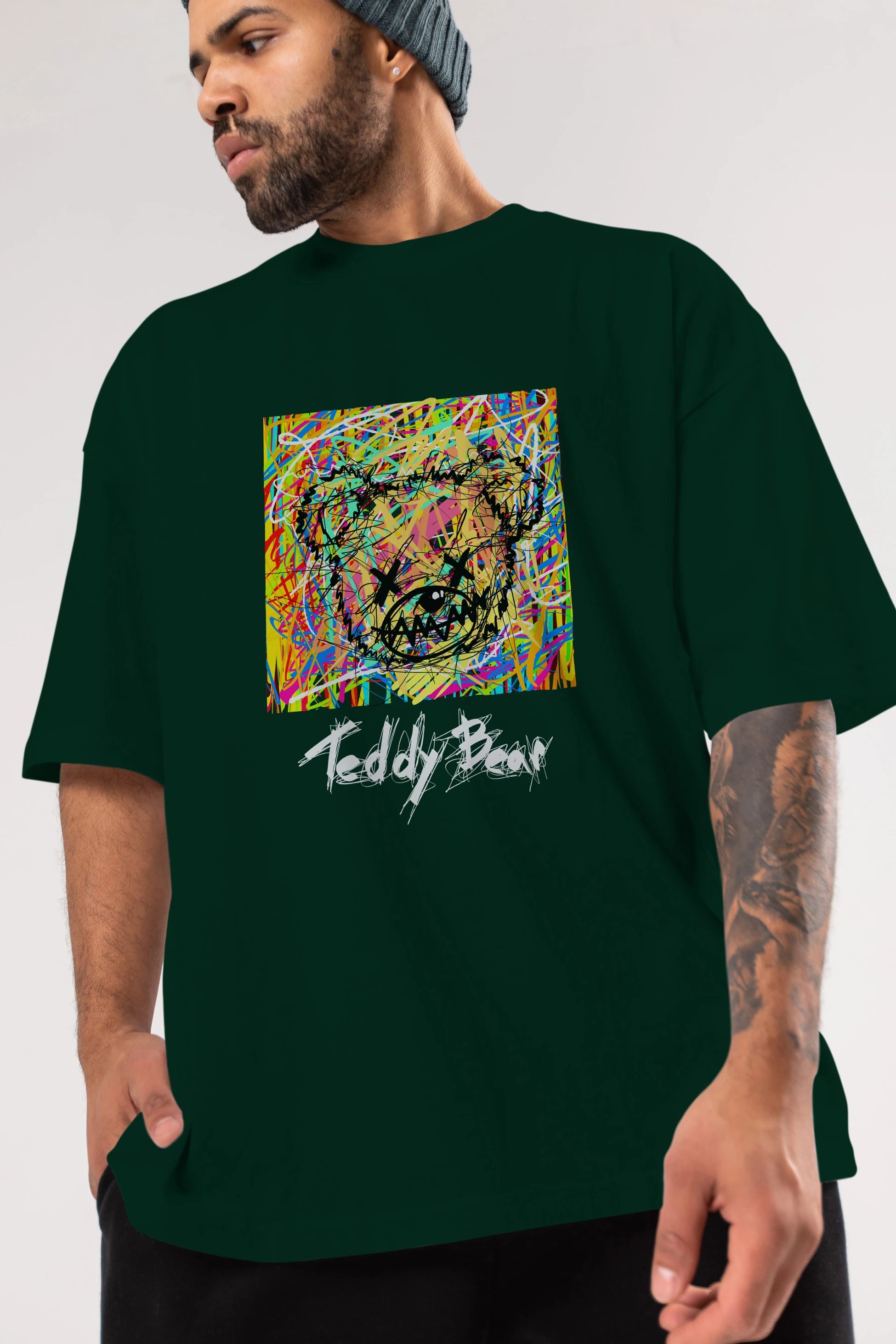 Teddy Bear 3 Ön Baskılı Oversize t-shirt Erkek Kadın Unisex