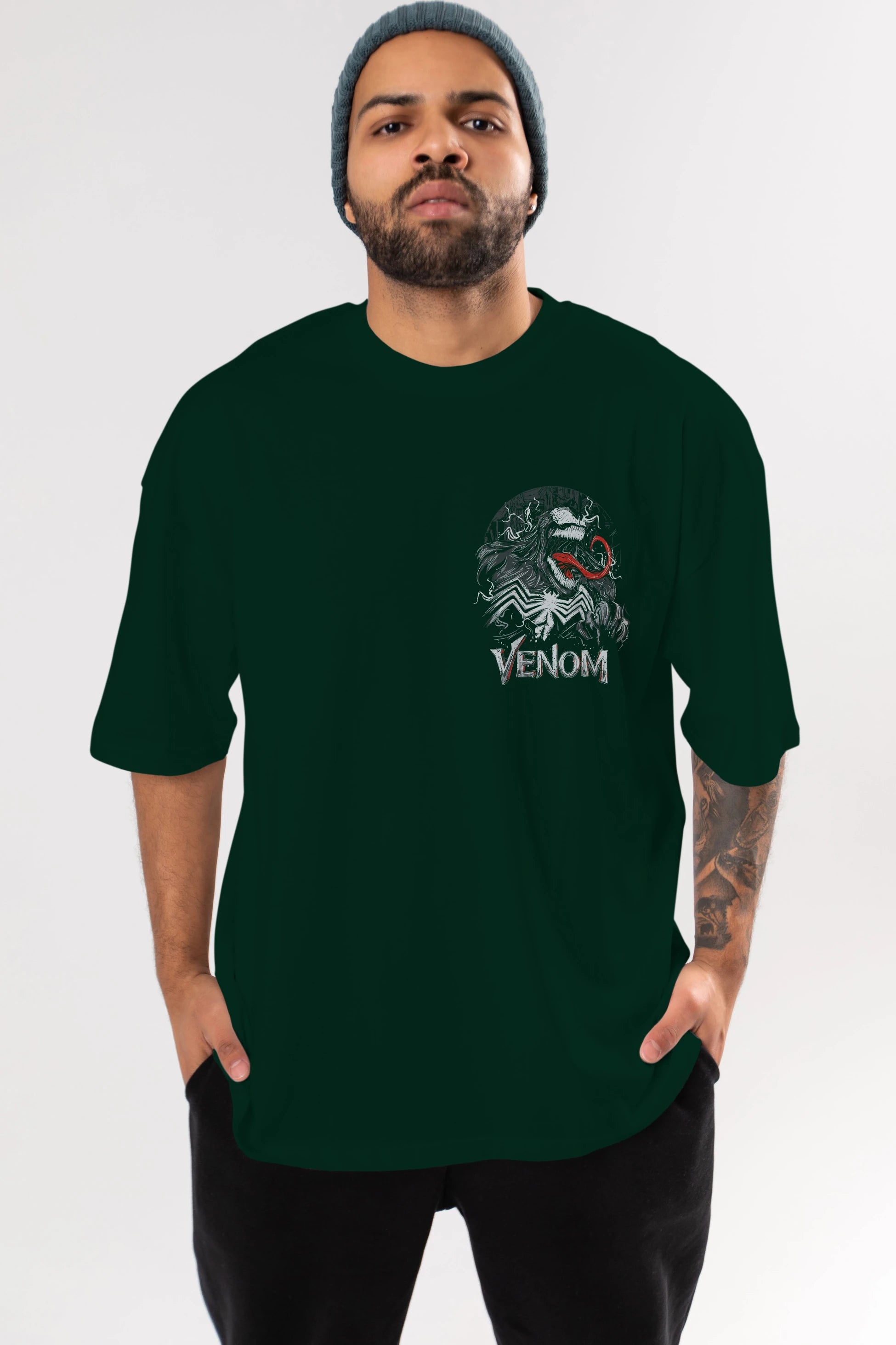 Venom (13) Ön Sol Baskılı Oversize t-shirt Erkek Kadın Unisex %100 Pamuk Bisiklet Yaka tişort
