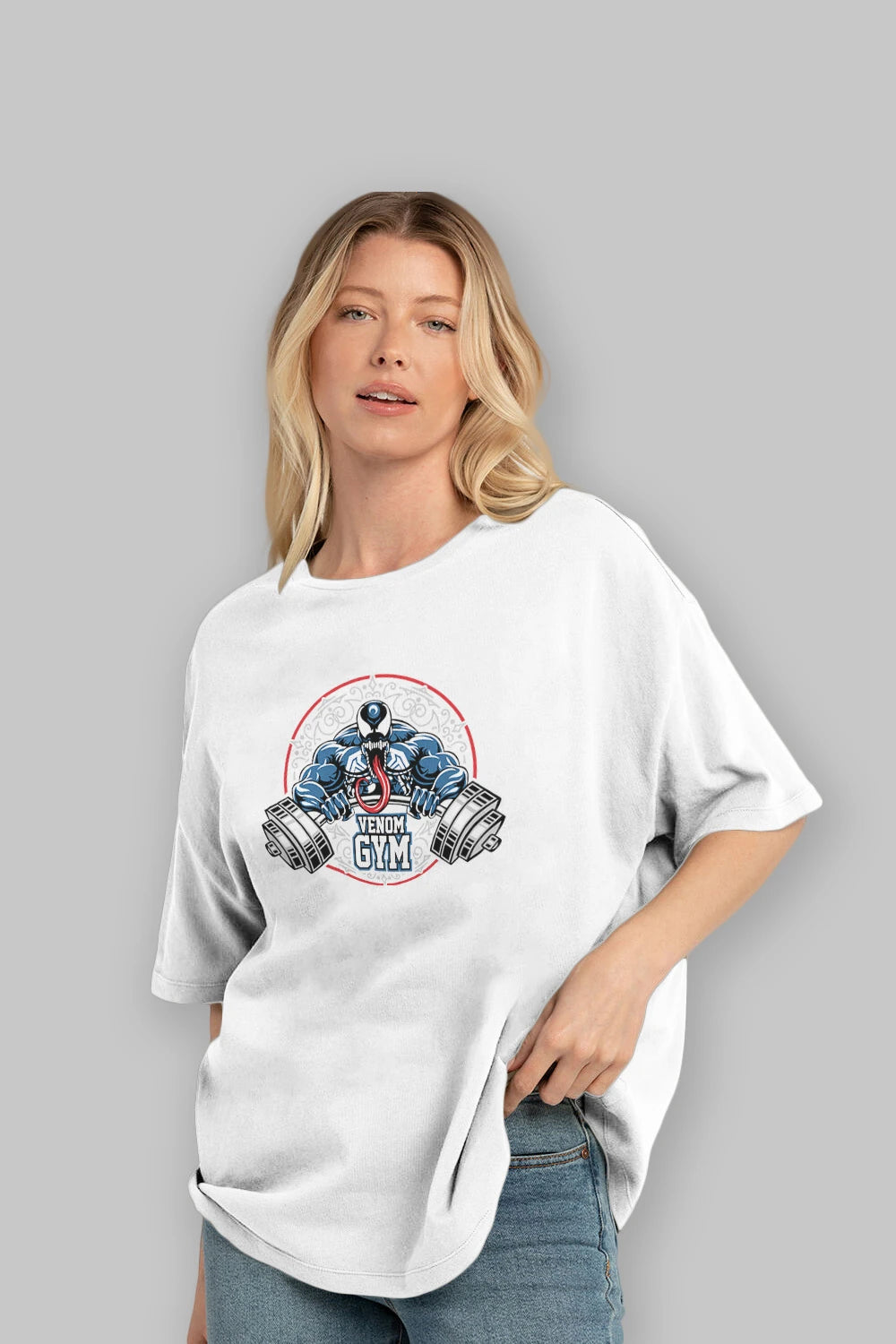 Venom GYM Ön Baskılı Oversize t-shirt Erkek Kadın Unisex %100 Pamuk Bisiklet Yaka tişort