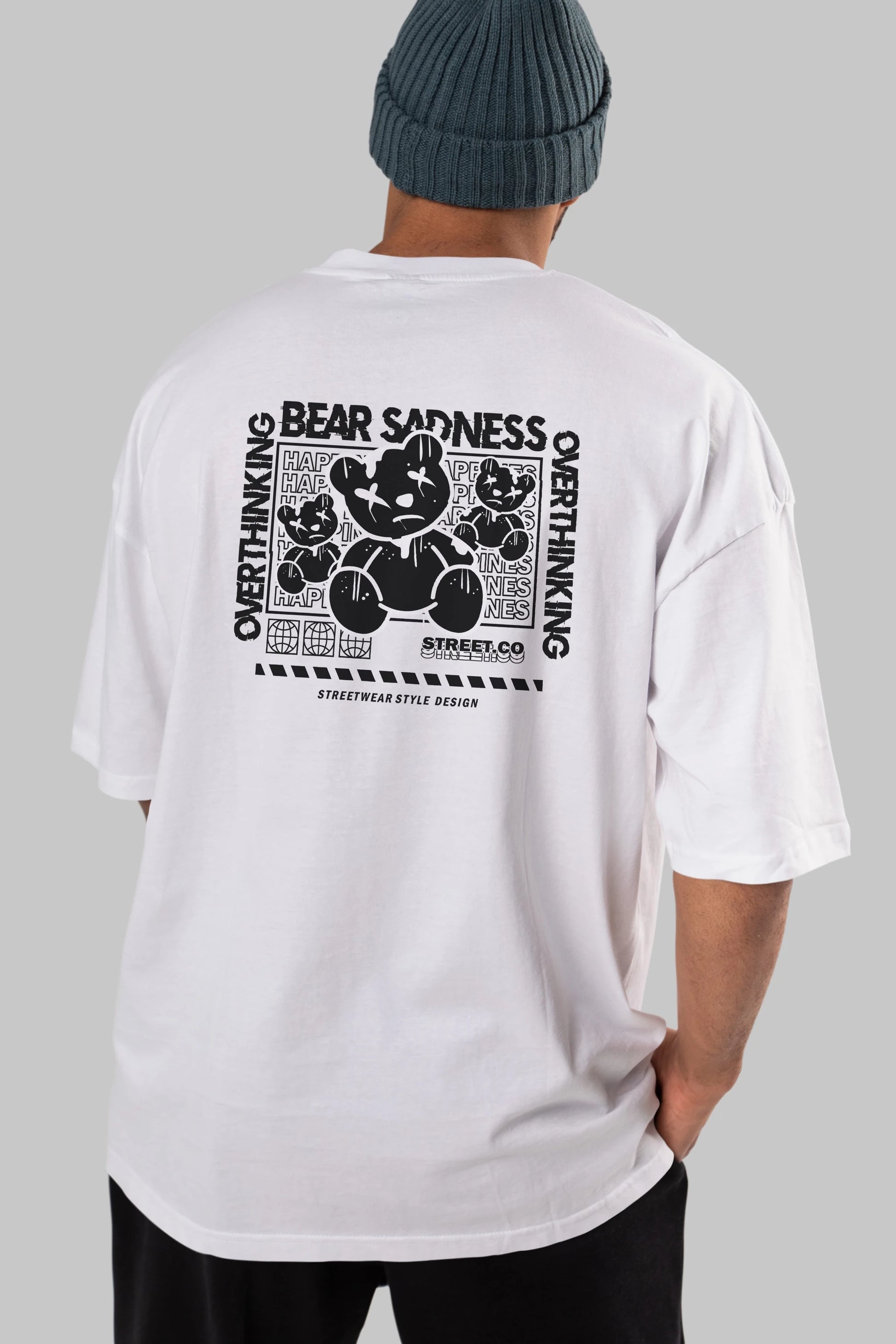Bear Sadness 2 Arka Baskılı Oversize t-shirt Erkek Kadın Unisex