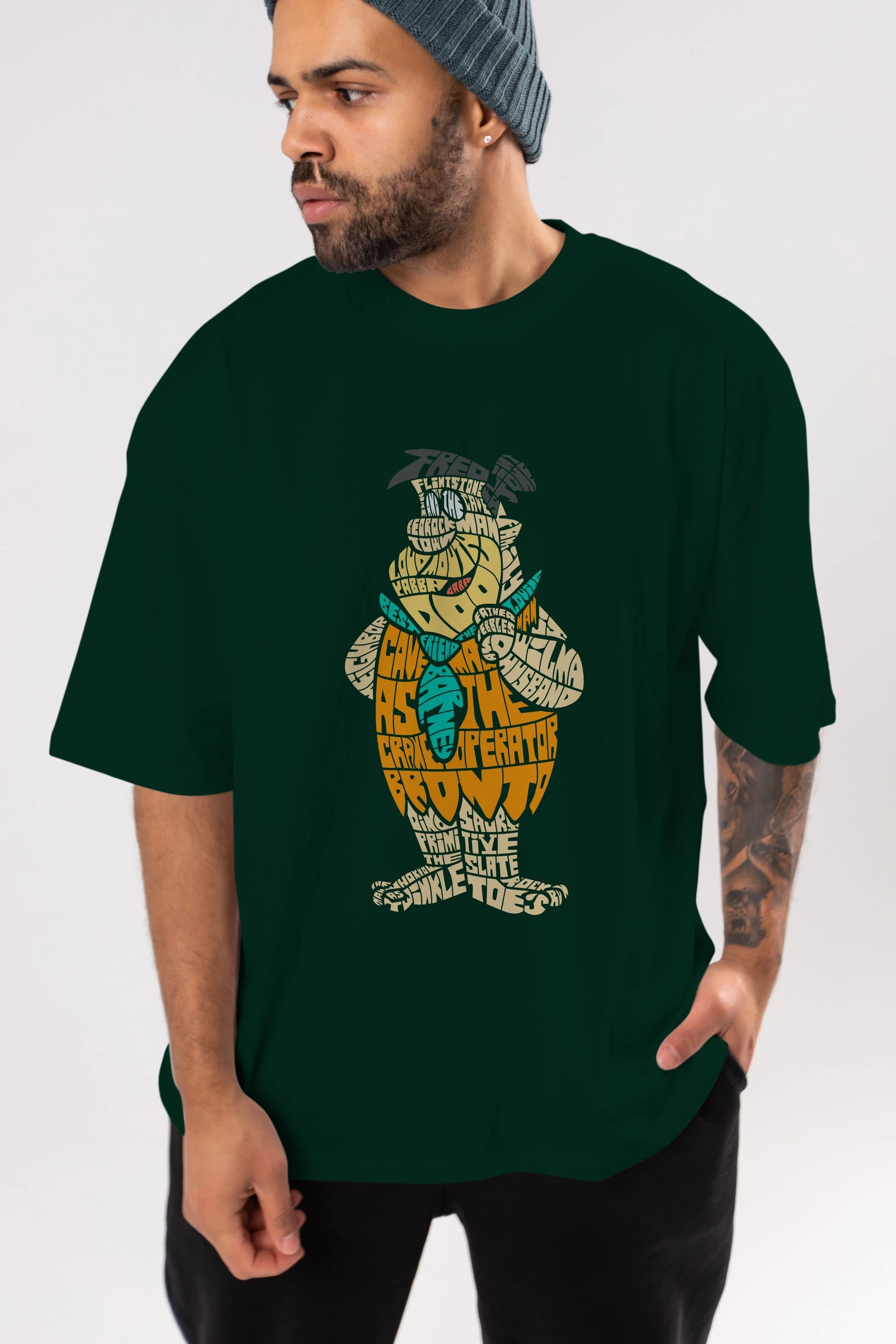 Fred Flintstone Ön Baskılı Oversize t-shirt %100 pamuk Erkek Kadın Unisex