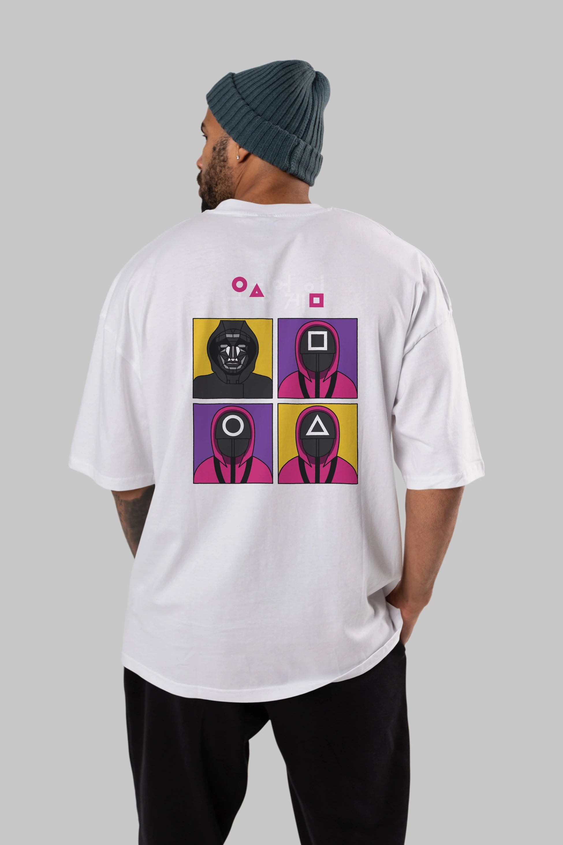 Squid Game (1) Arka Baskılı Oversize t-shirt Erkek Kadın Unisex %100 Pamuk Bisiklet Yaka tişort