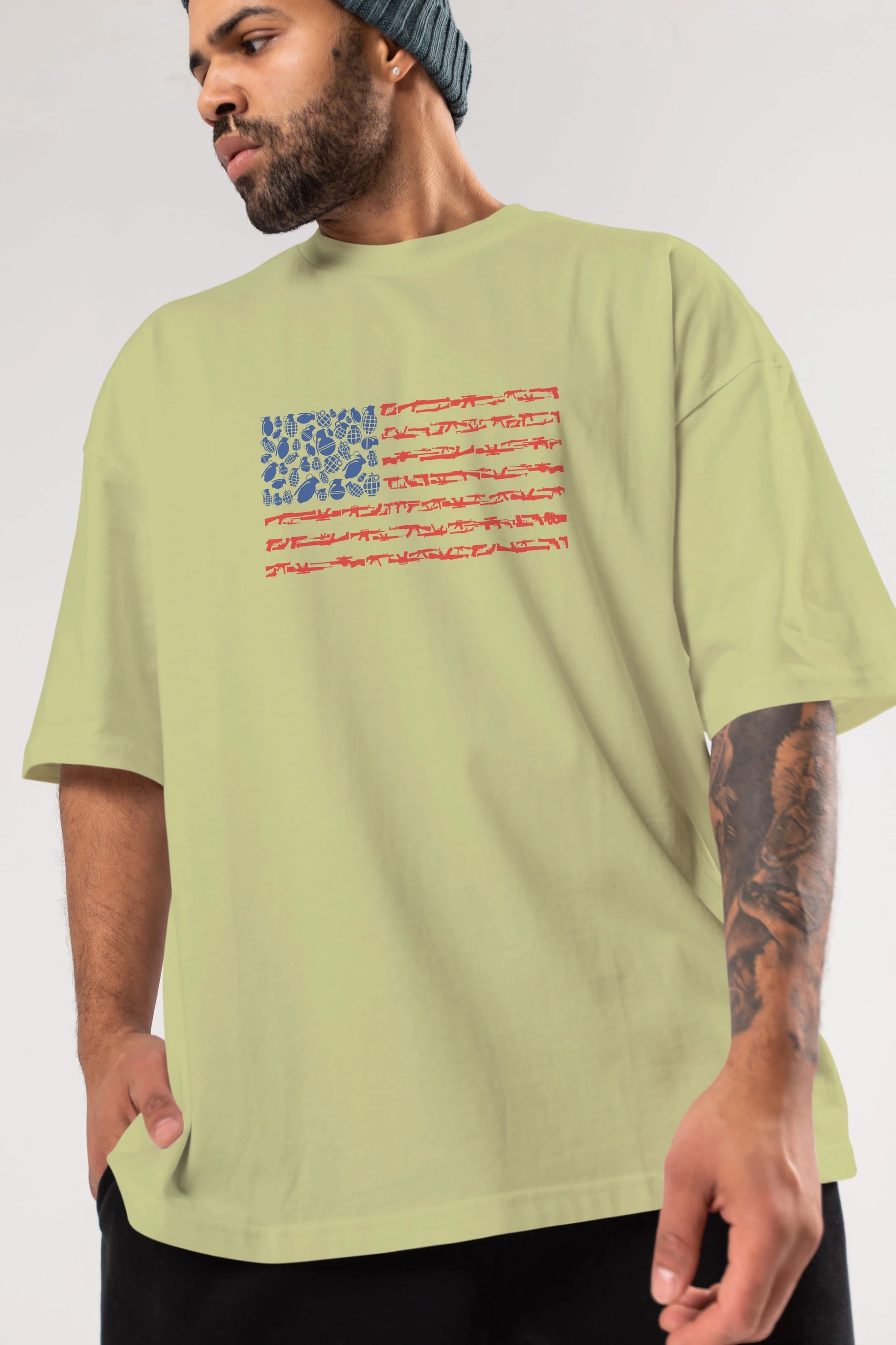Weapon Flag Ön Baskılı Oversize t-shirt %100 pamuk Erkek Kadın Unisex