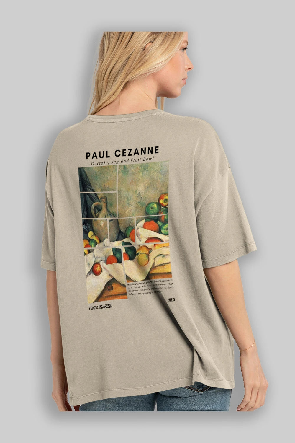 Paul Cezanne Curtain Arka Baskılı Oversize t-shirt Erkek Kadın Bisiklet Yaka Pamuk tişort
