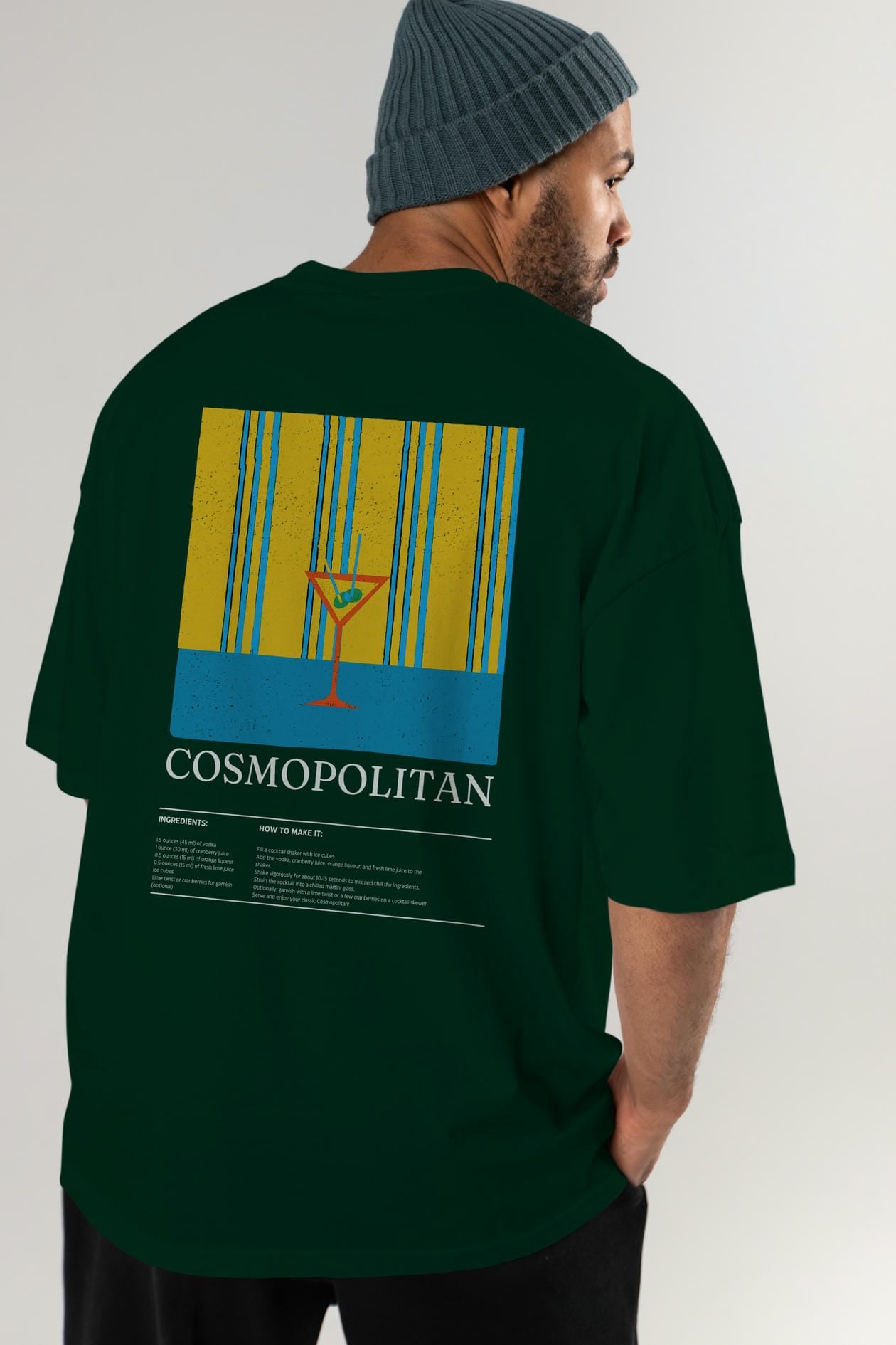 Cosmopolitan Kokteyl Serisi Arka Baskılı Oversize t-shirt Erkek Kadın %100 Pamuk Bisiklet Yaka tişort