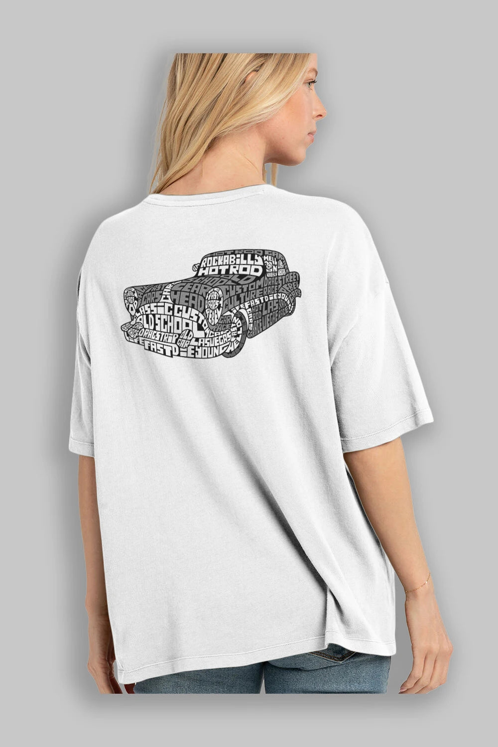 Hotrod Arka Baskılı Oversize t-shirt %100 pamuk Erkek Kadın Unisex