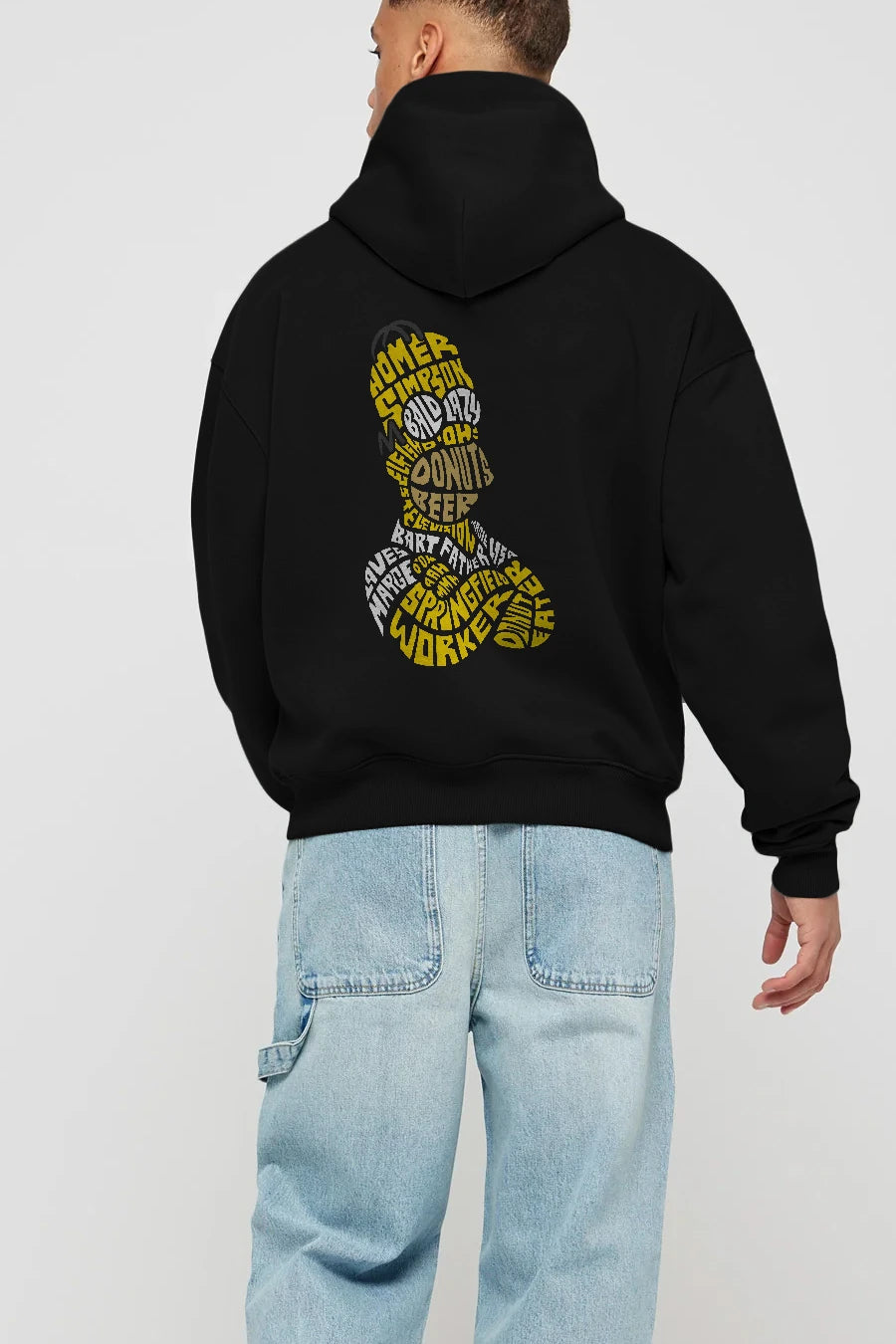 Homer Simpson Arka Baskılı Hoodie Oversize Kapüşonlu Sweatshirt Erkek Kadın Unisex