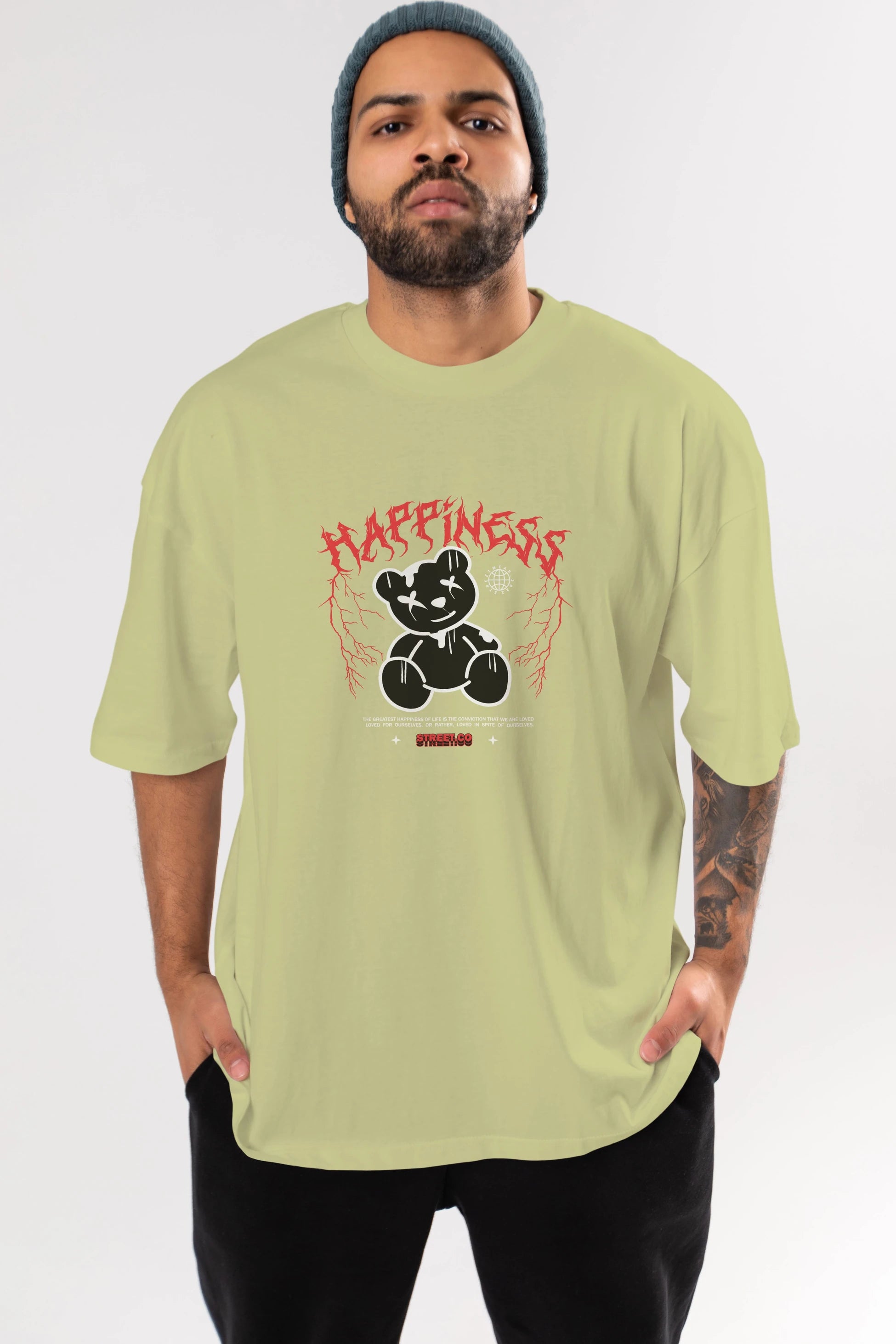 Happiness Bear Ön Baskılı Oversize t-shirt Erkek Kadın Unisex