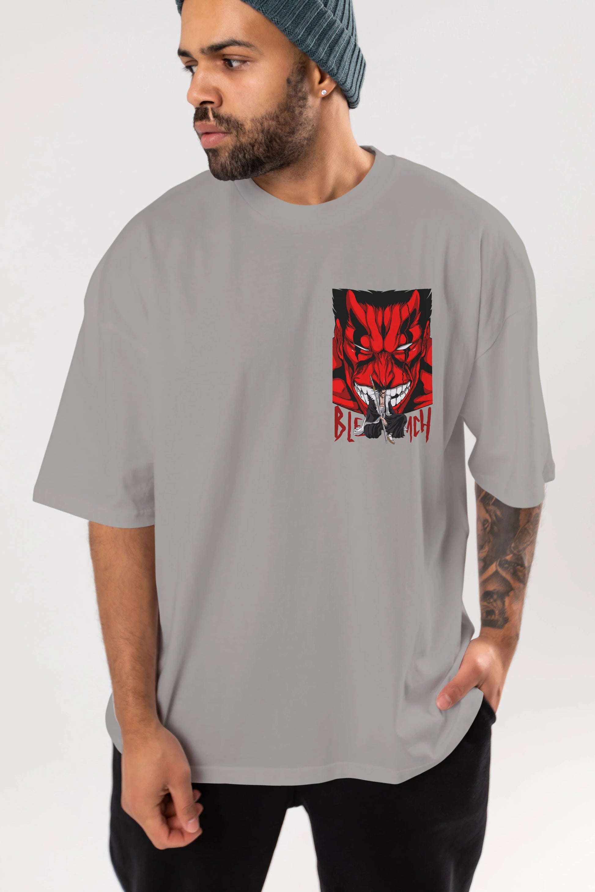 KENPACHI ZARAKI BLEACH Ön Sol Baskılı Oversize t-shirt Erkek Kadın Unisex %100 Pamuk Bisiklet Yaka tişort