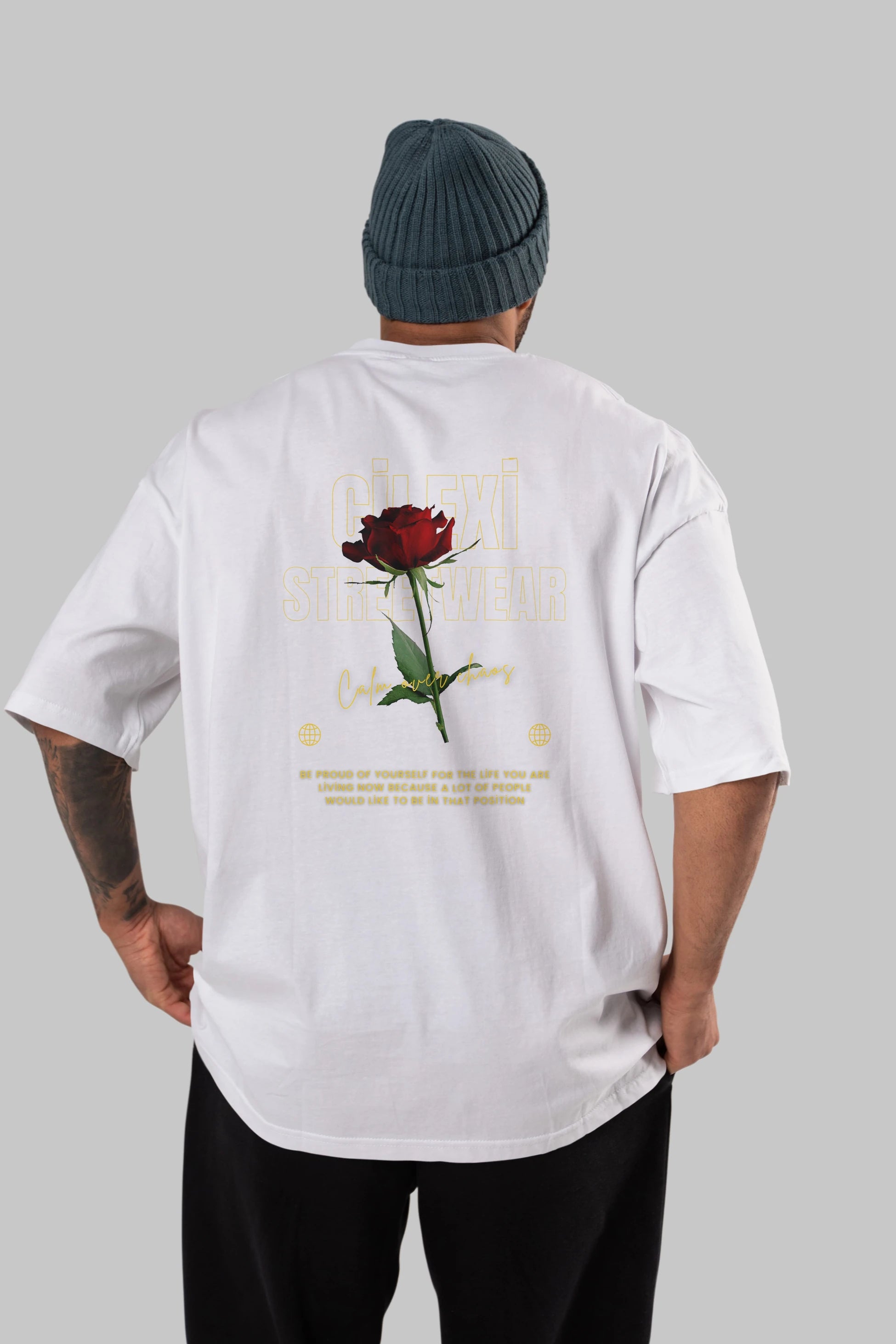 Rose Cilexi Streetwear Arka Baskılı Oversize t-shirt Erkek Kadın Unisex