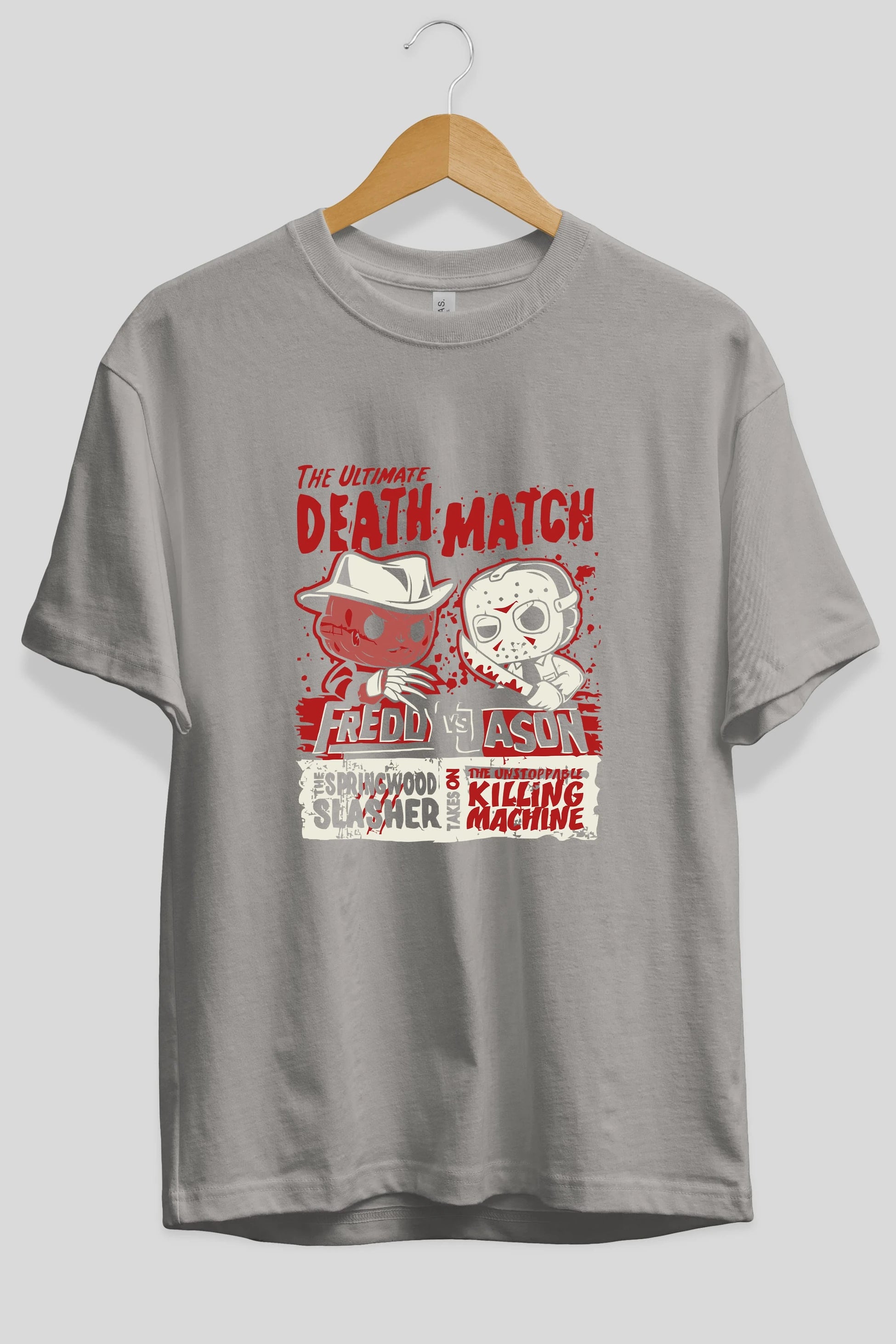 Freddy vs Jason Ön Baskılı Oversize t-shirt Erkek Kadın Unisex %100 Pamuk Bisiklet Yaka tişort