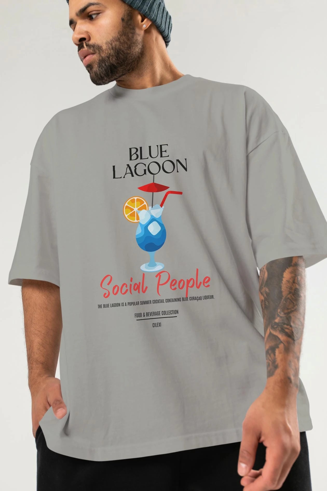 Blue Lagoon Kokteyl Serisi ön Baskılı Oversize t-shirt Erkek Kadın %100 Pamuk Bisiklet Yaka tişort