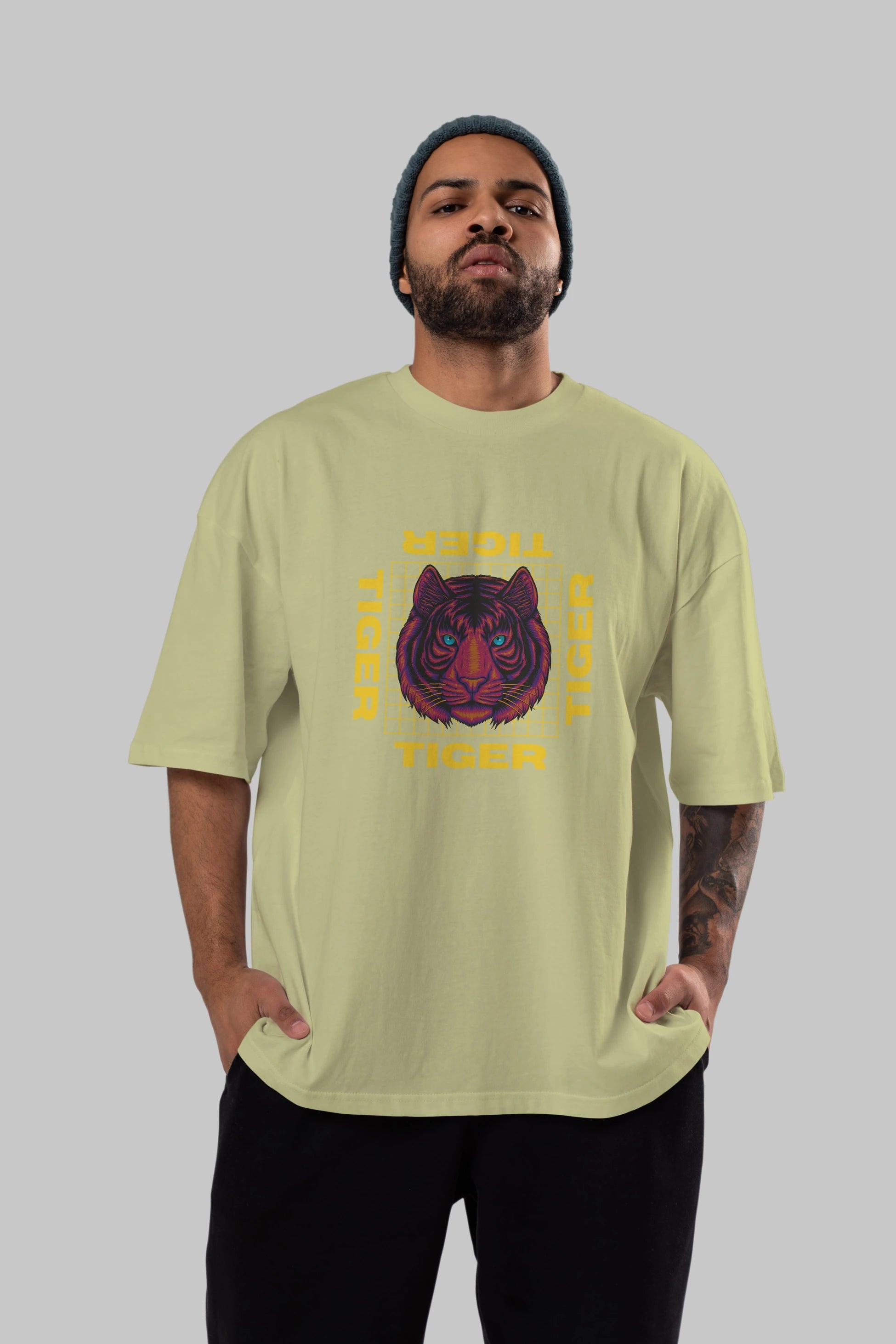Tiger Yazılı Streetwear Ön Baskılı Oversize t-shirt Erkek Kadın Unisex