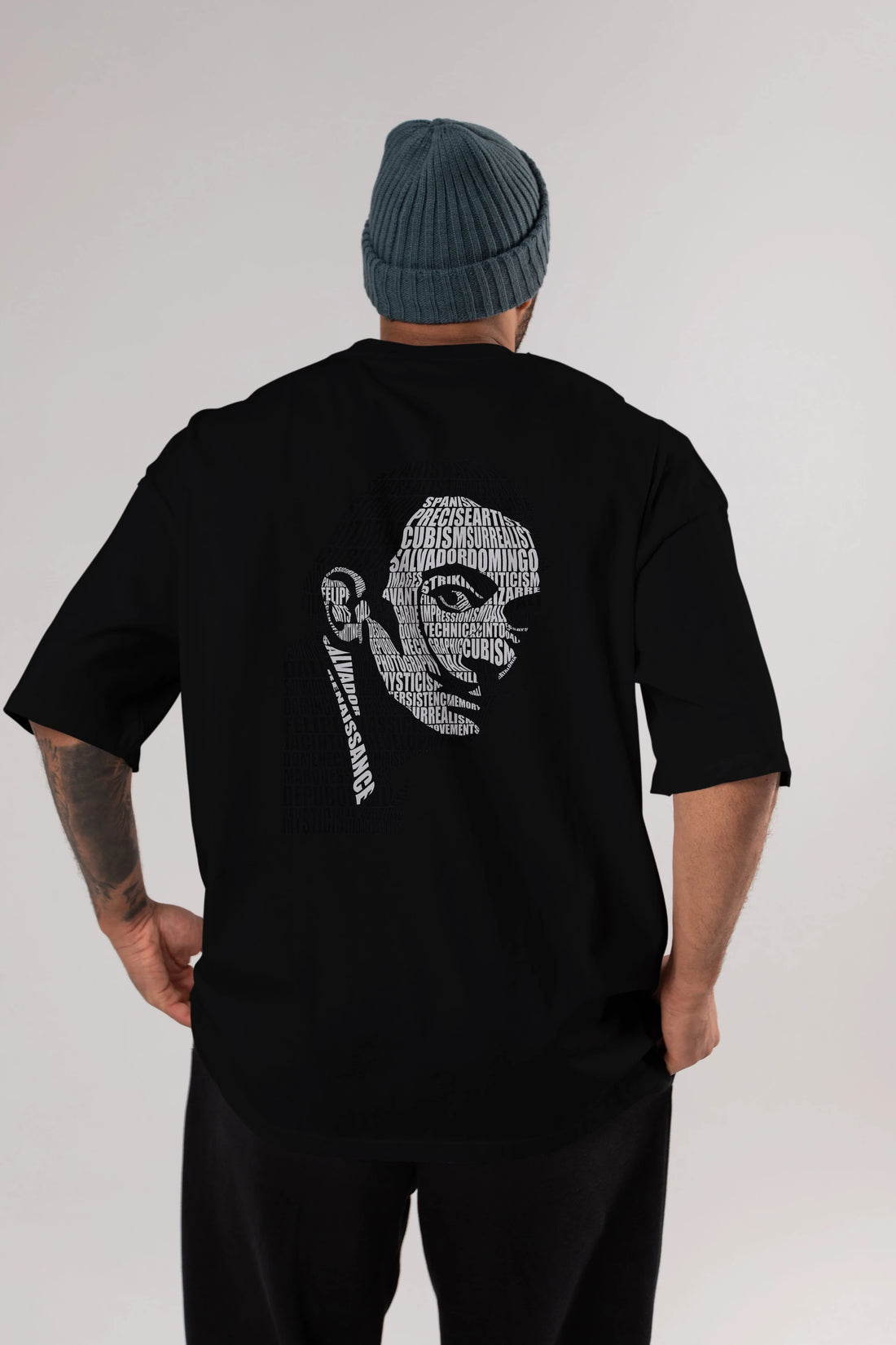 Salvador Dali Calligram Arka Baskılı Oversize t-shirt %100 pamuk Erkek Kadın Unisex