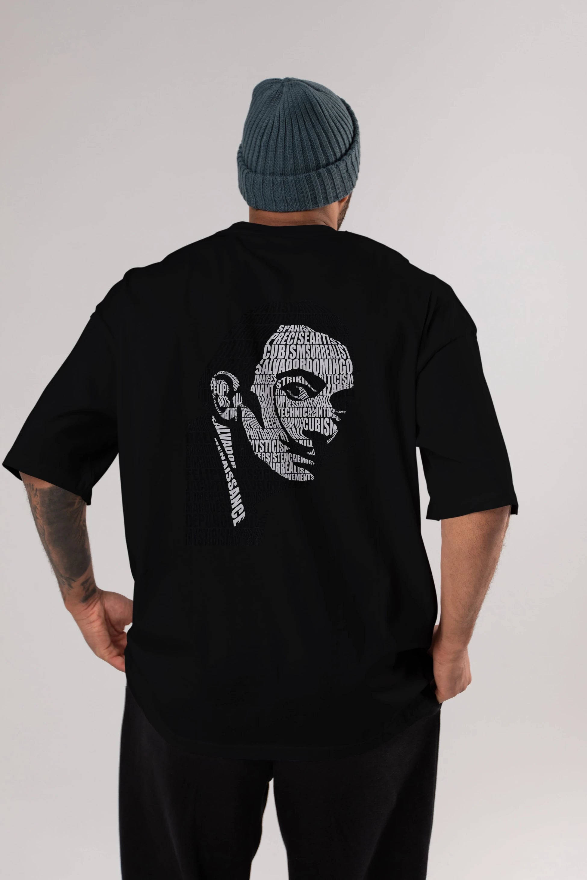 Salvador Dali Calligram Arka Baskılı Oversize t-shirt %100 pamuk Erkek Kadın Unisex