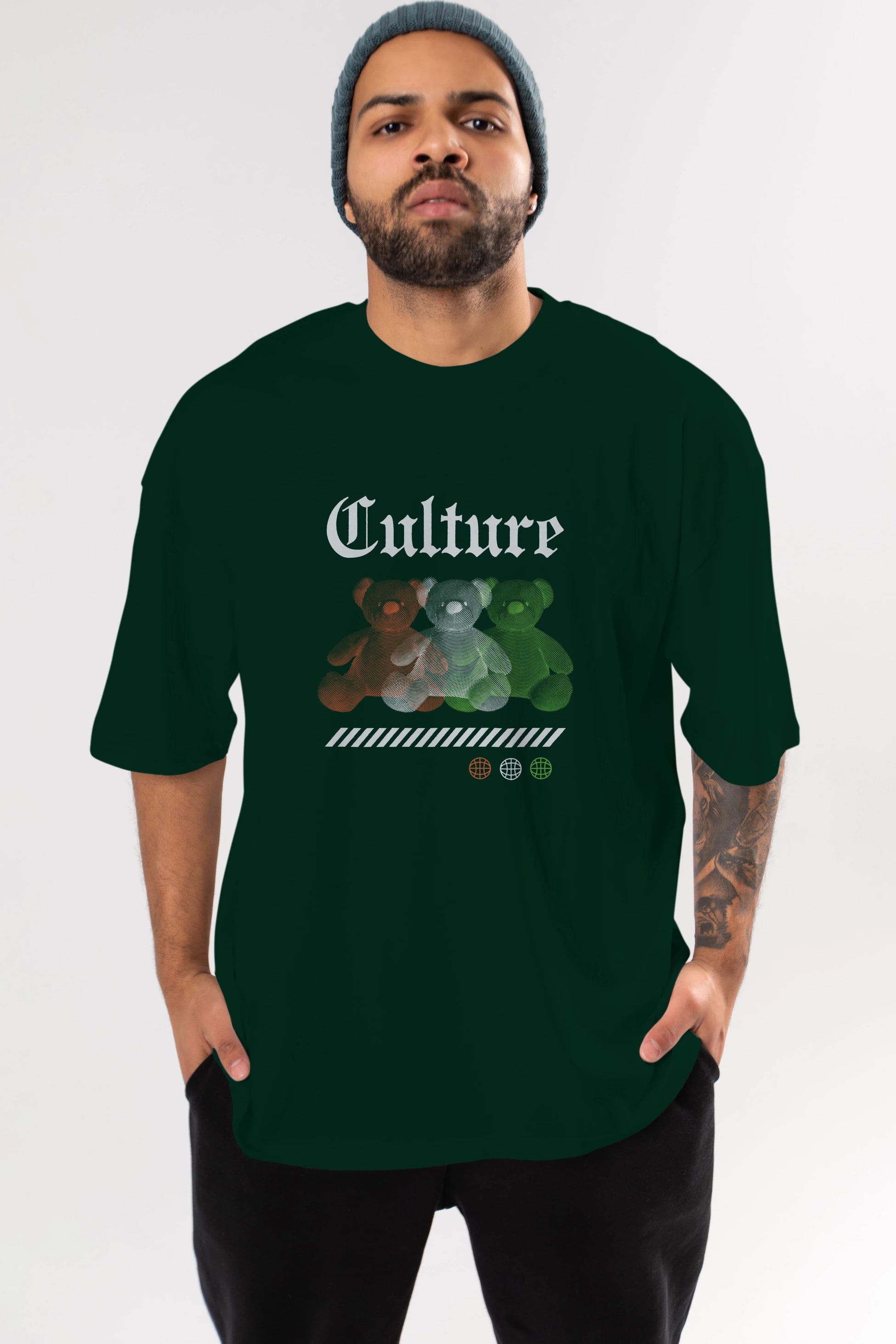 Culture Bear Ön Baskılı Oversize t-shirt Erkek Kadın Unisex