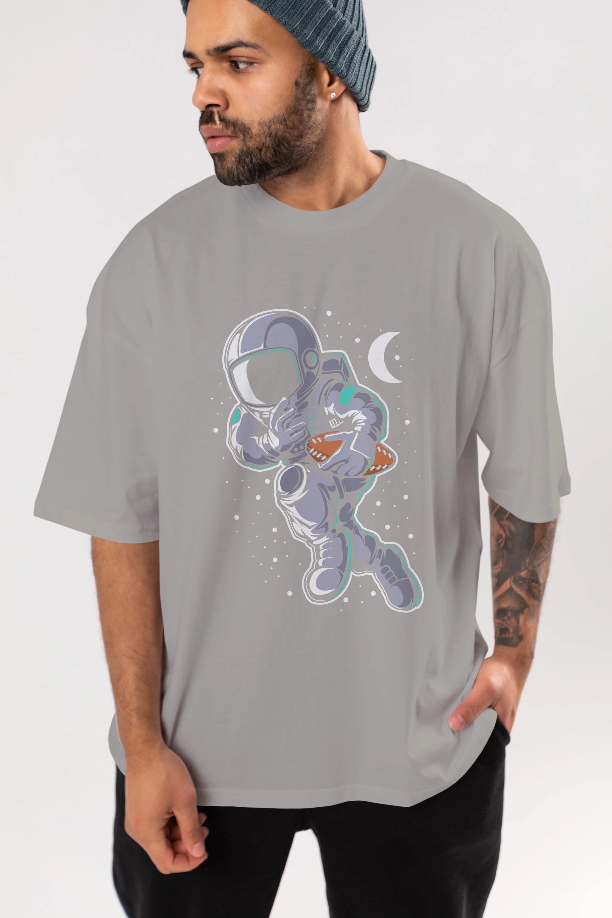 Astronaut Rugby Ön Baskılı Oversize t-shirt Erkek Kadın Unisex