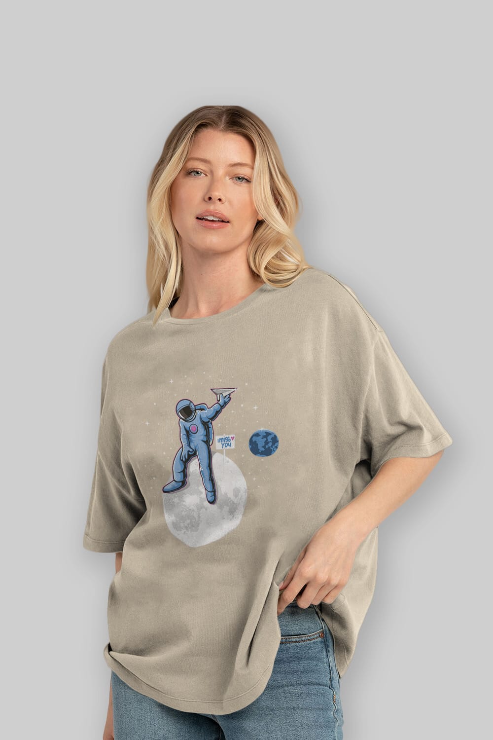 Astro Missing Earth Ön Baskılı Oversize t-shirt Erkek Kadın Unisex