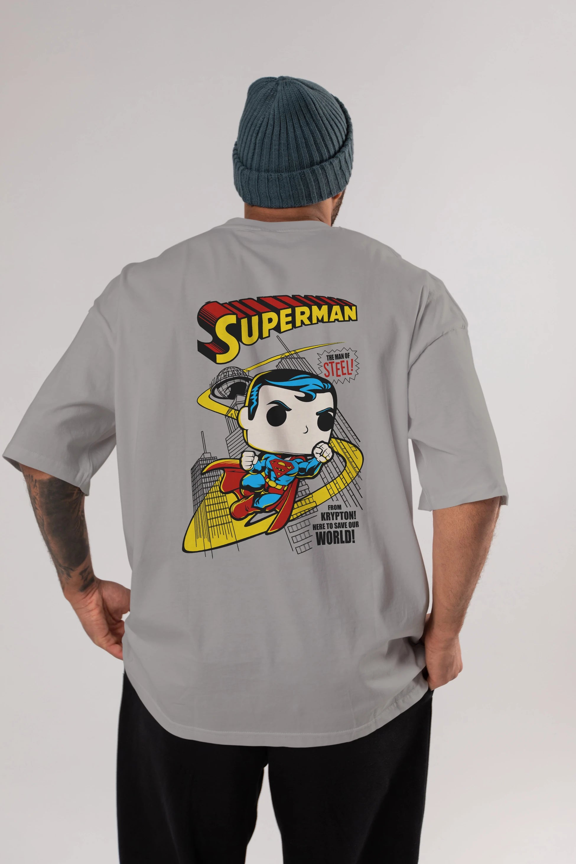 Superman (2) Arka Baskılı Oversize t-shirt Erkek Kadın Unisex %100 Pamuk Bisiklet Yaka tişort