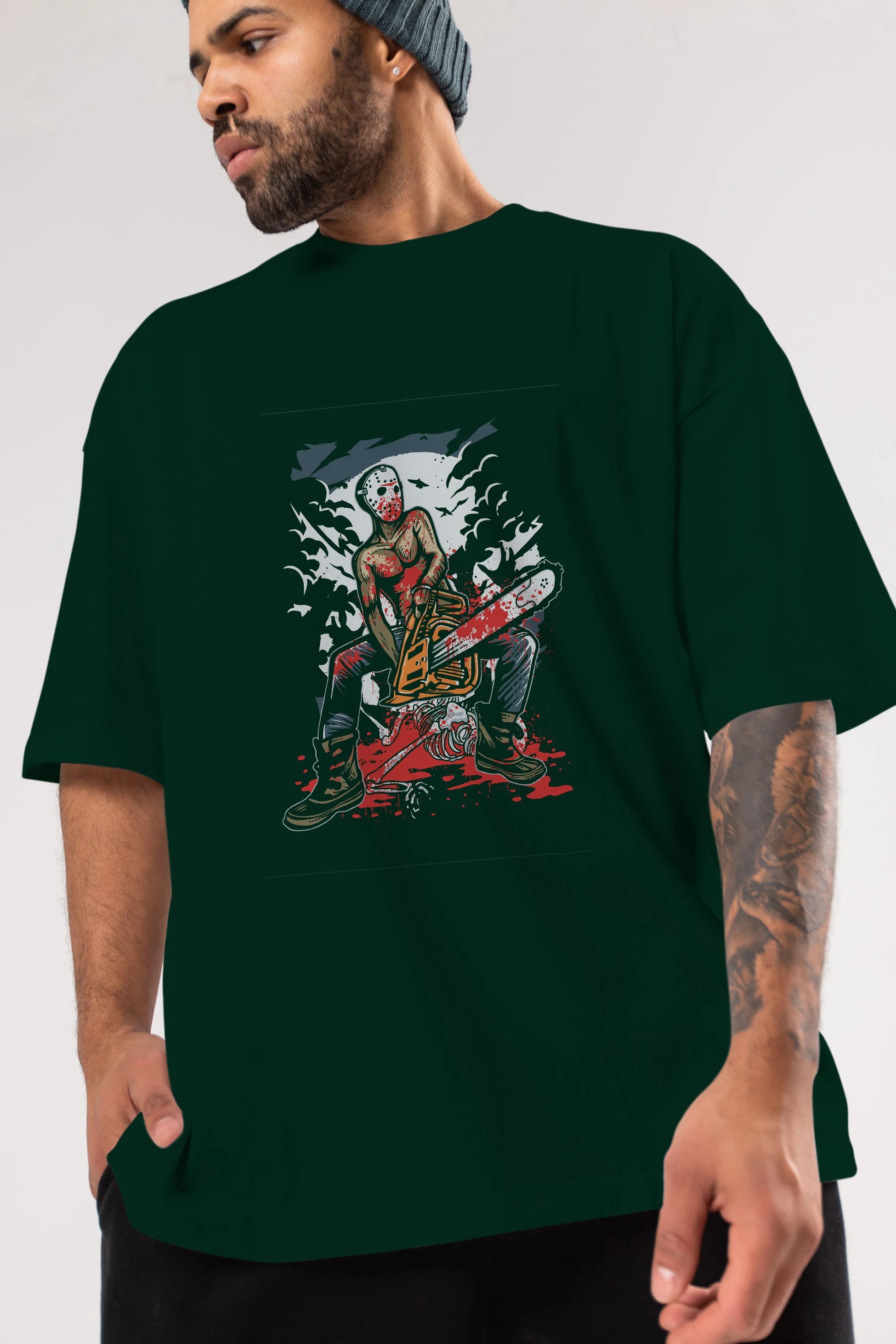 Chainsaw Killer Ön Baskılı Oversize t-shirt Erkek Kadın Unisex %100 Pamuk tişort