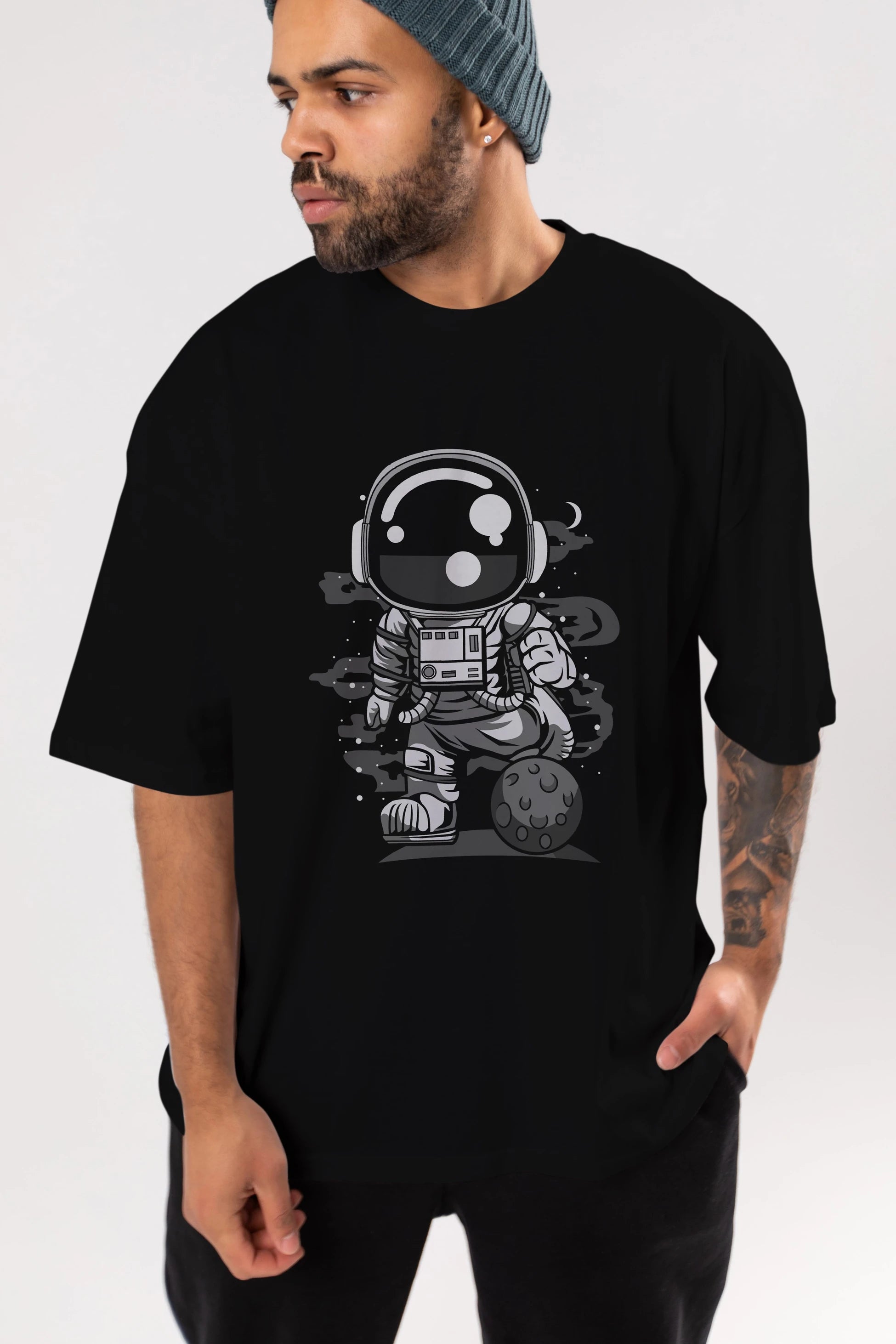 Astronaut Soccer Ön Baskılı Oversize t-shirt Erkek Kadın Unisex