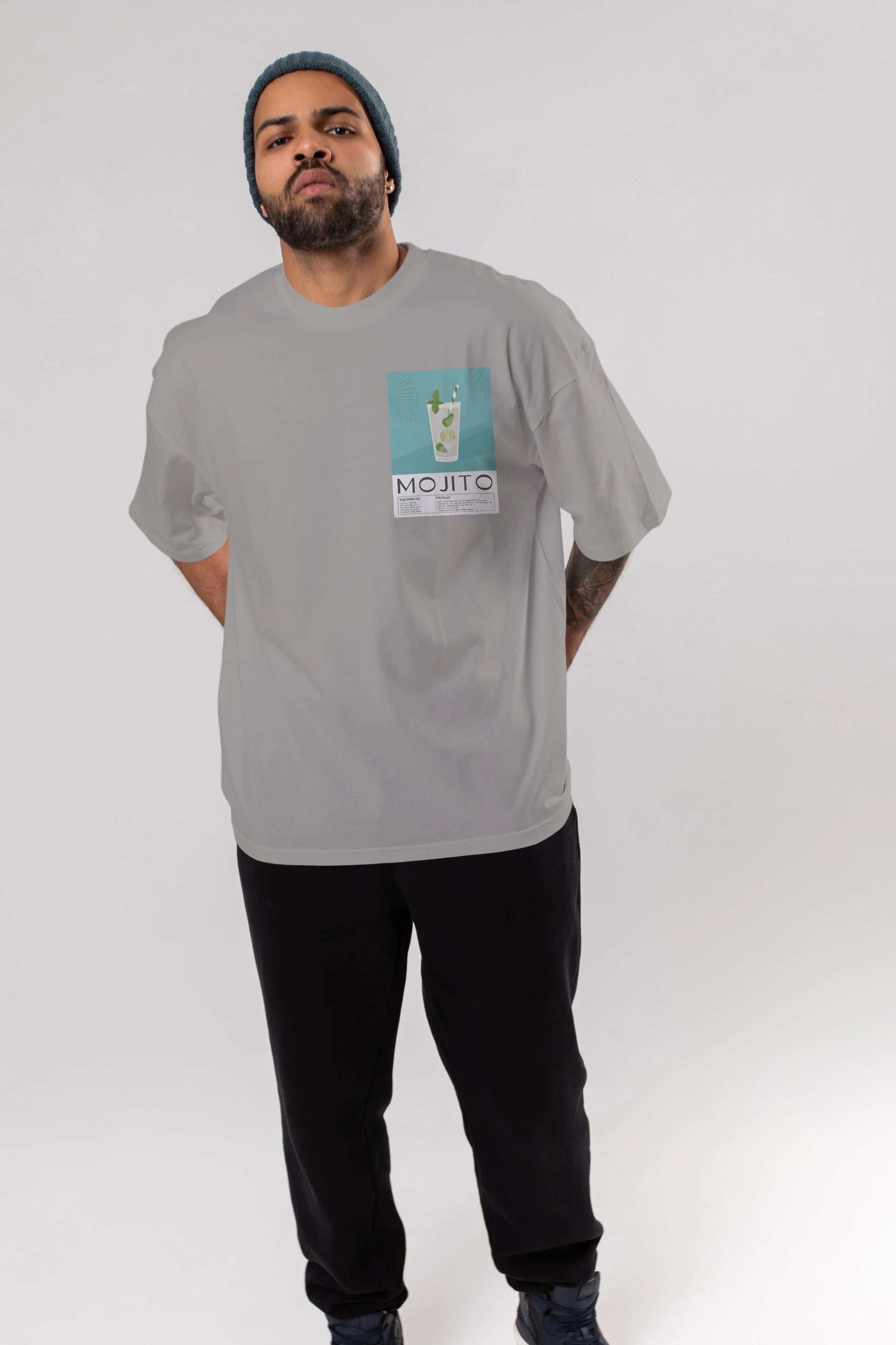 Mojito 4 Ön Sol Baskılı Oversize t-shirt Erkek Kadın Unisex %100 Pamuk Bisiklet Yaka tişort