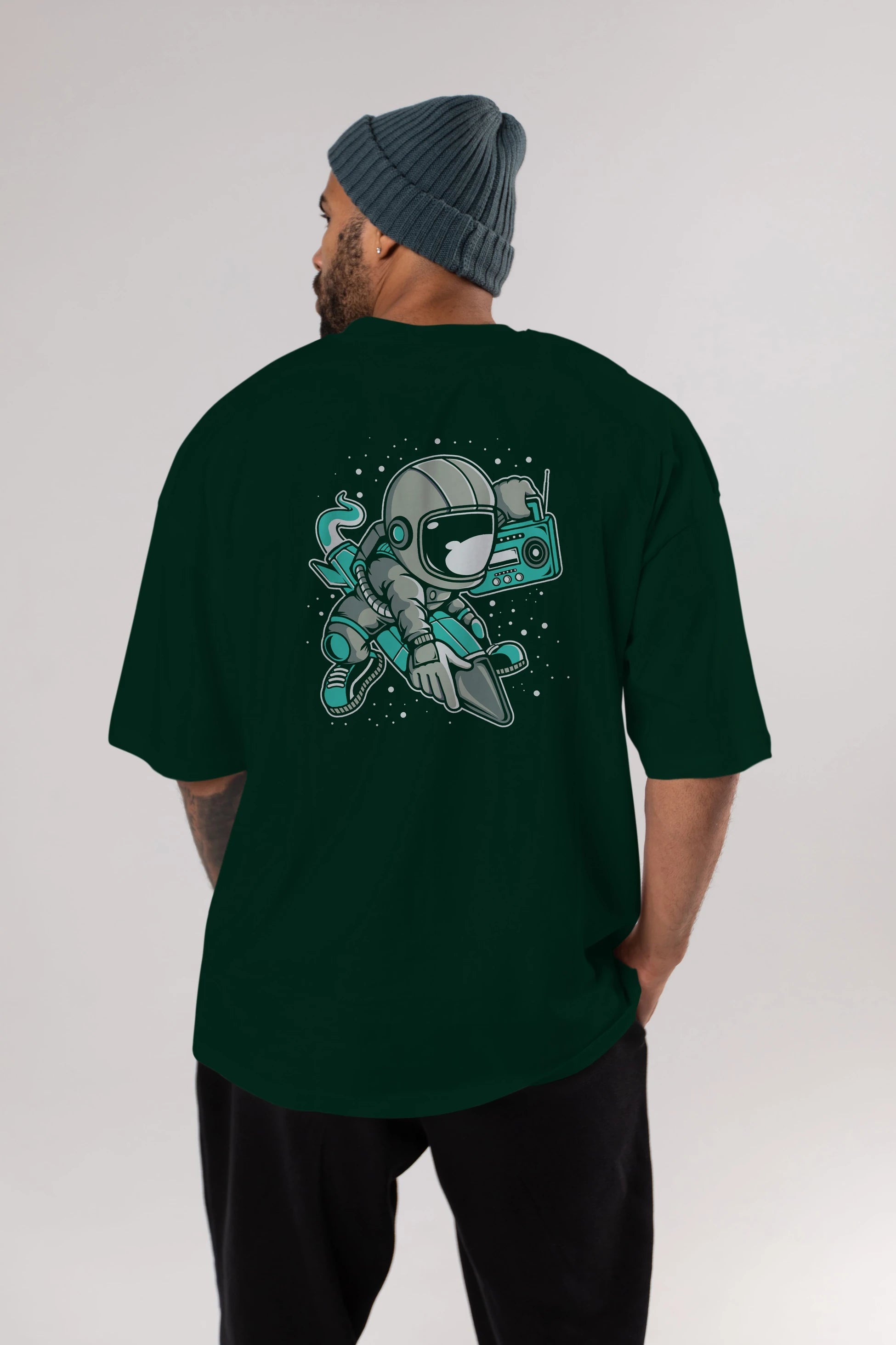 Astronaut Rocket (2) Arka Baskılı Oversize t-shirt Erkek Kadın Unisex