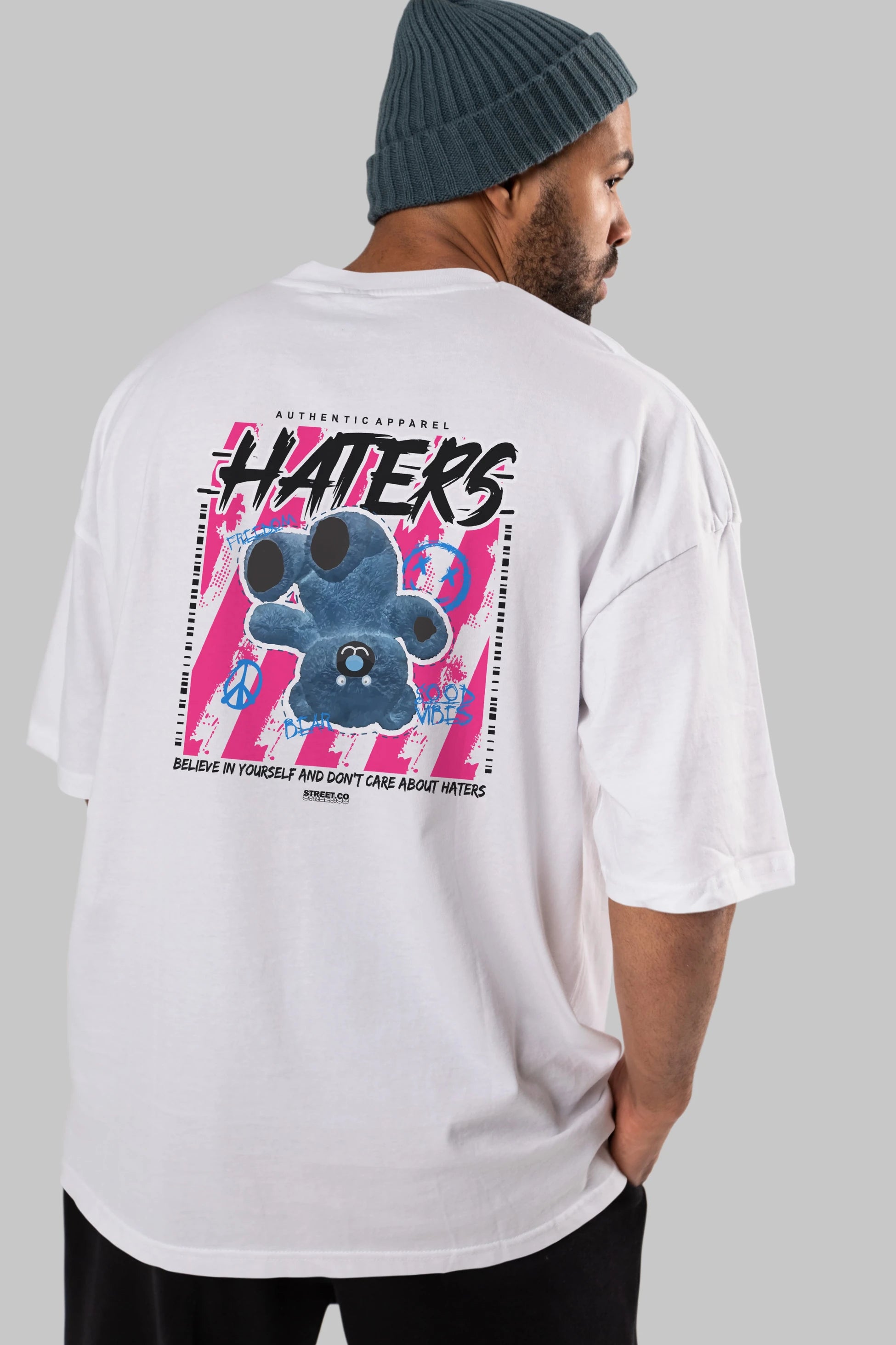 Haters Bear Arka Baskılı Oversize t-shirt Erkek Kadın Unisex