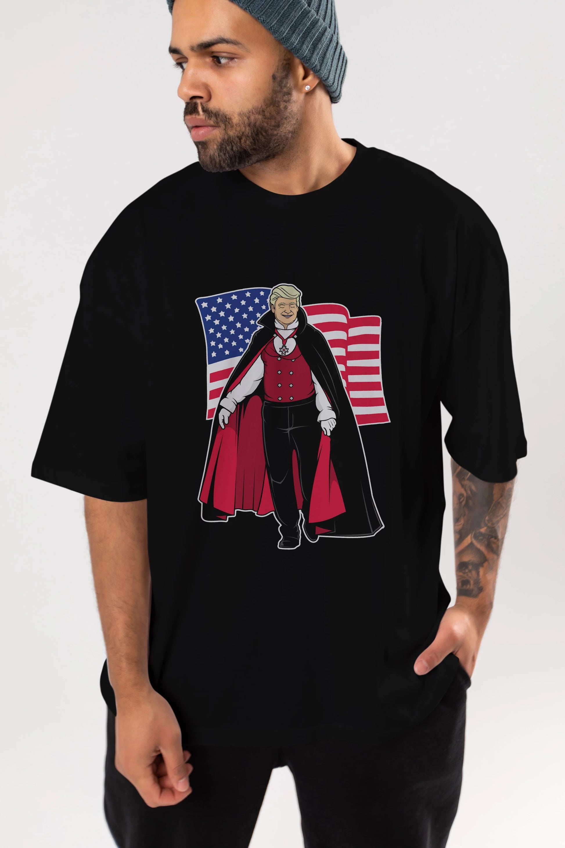 Trump Dracula Ön Baskılı Oversize t-shirt Erkek Kadın Unisex %100 Pamuk tişort