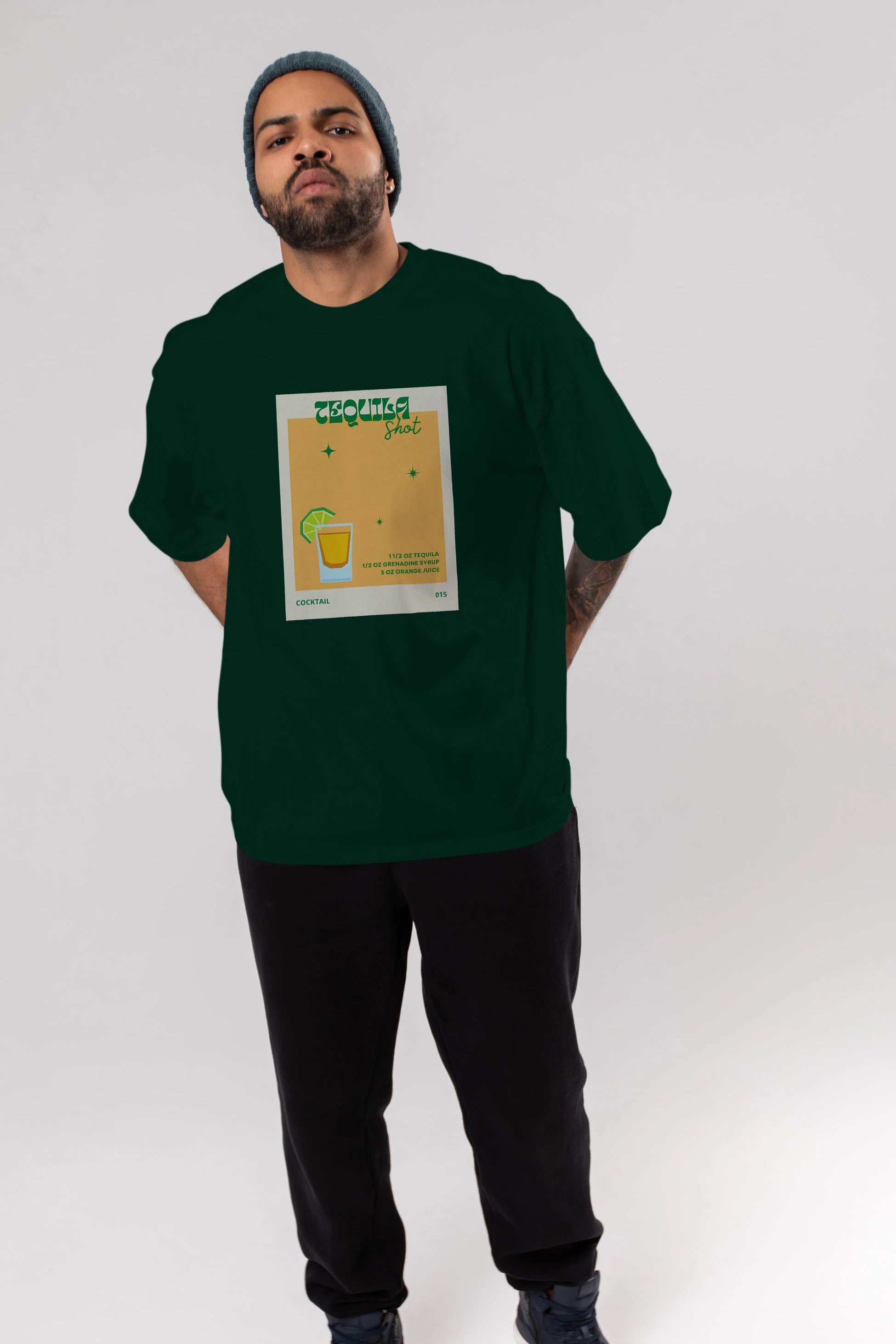 Tequila Shot 2 Ön Baskılı Oversize t-shirt Erkek Kadın Unisex %100 Pamuk Bisiklet Yaka tişort