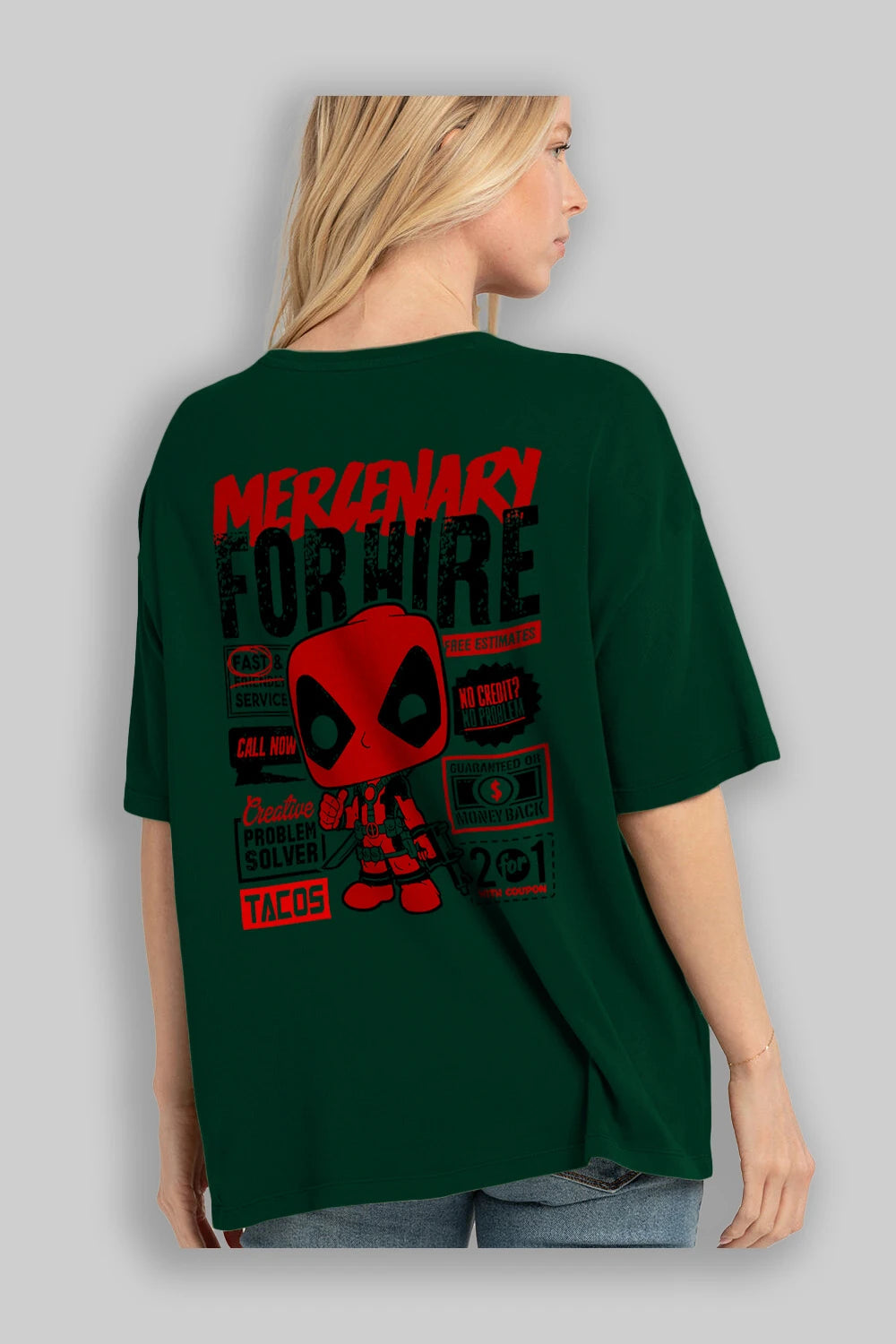 Deadpool (18) Arka Baskılı Oversize t-shirt Erkek Kadın Unisex %100 Pamuk Bisiklet Yaka tişort
