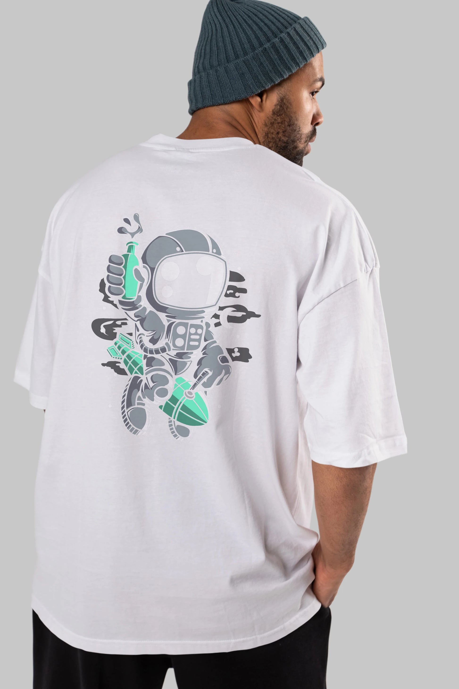 Astronaut Rocket Arka Baskılı Oversize t-shirt Erkek Kadın Unisex