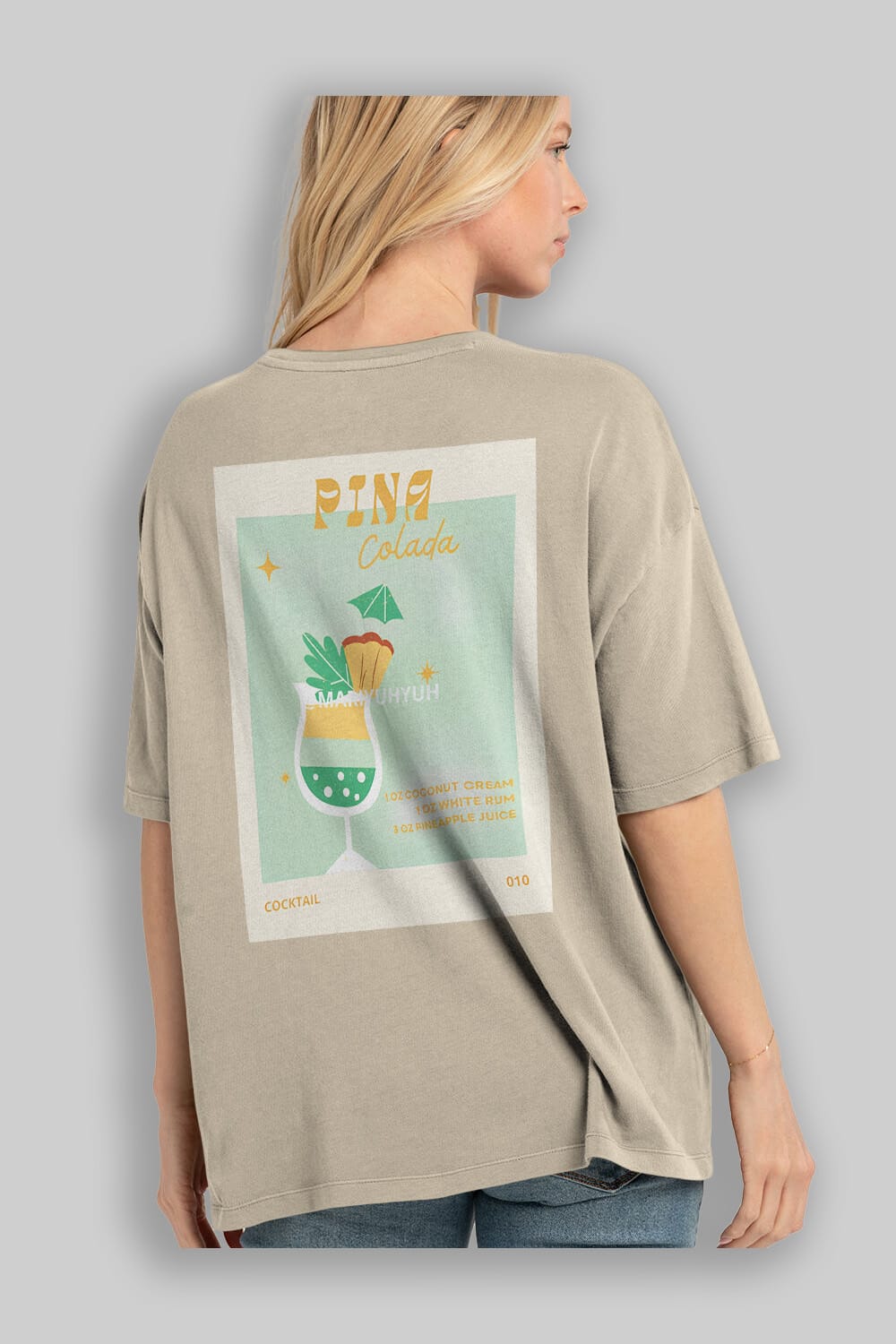 Pina Colada Arka Baskılı Oversize t-shirt Erkek Kadın Unisex %100 Pamuk Bisiklet Yaka tişort