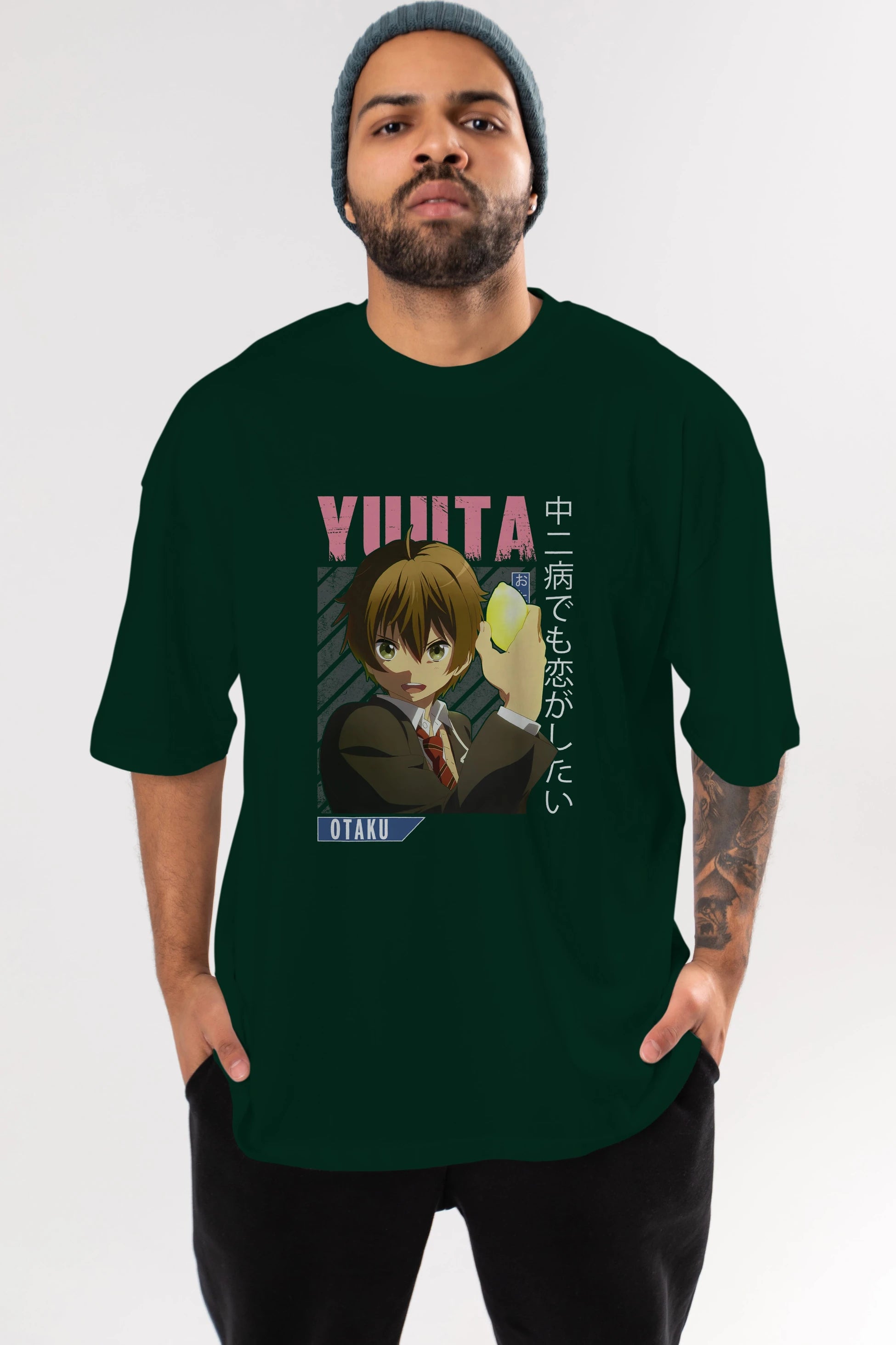 Yuuta Togashi 2 Anime Ön Baskılı Oversize t-shirt %100 pamuk Erkek Kadın Unisex