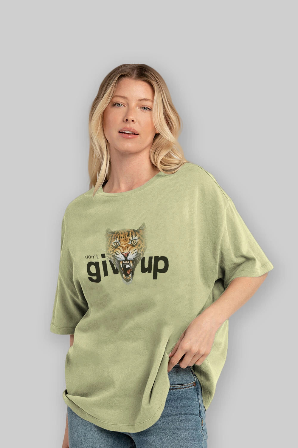 Teddy Bear Dont Give Up Ön Baskılı Oversize t-shirt Erkek Kadın Unisex %100 Pamuk