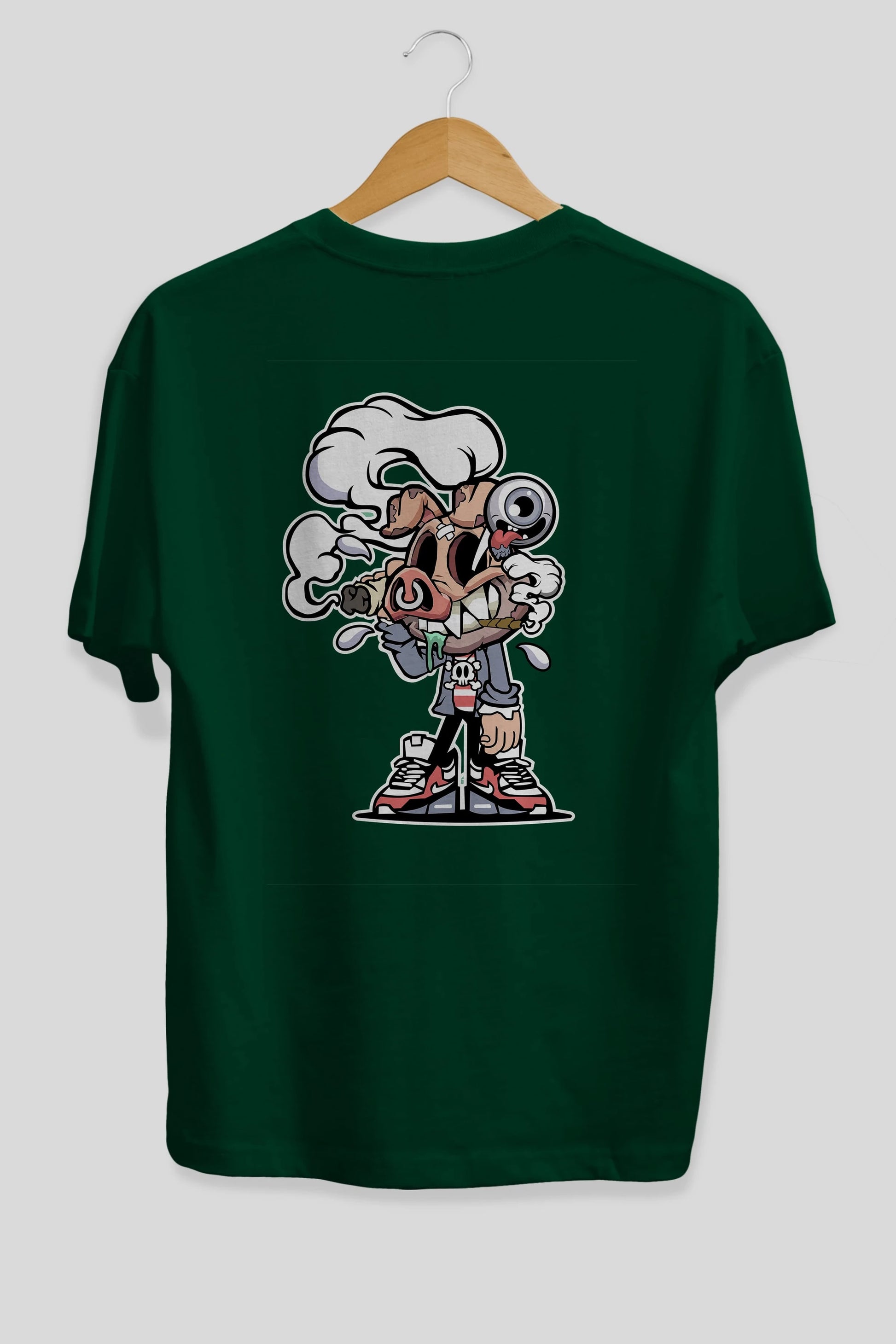 Pig Smoker Arka Baskılı Oversize t-shirt Erkek Kadın Unisex %100 Pamuk tişort