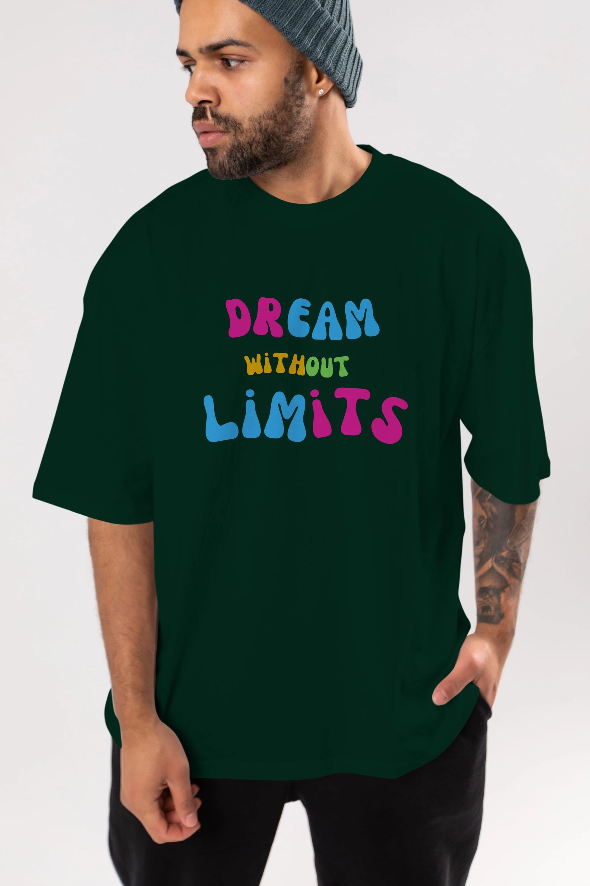 Dream Without Limits Yazılı Ön Baskılı Oversize t-shirt Erkek Kadın Unisex