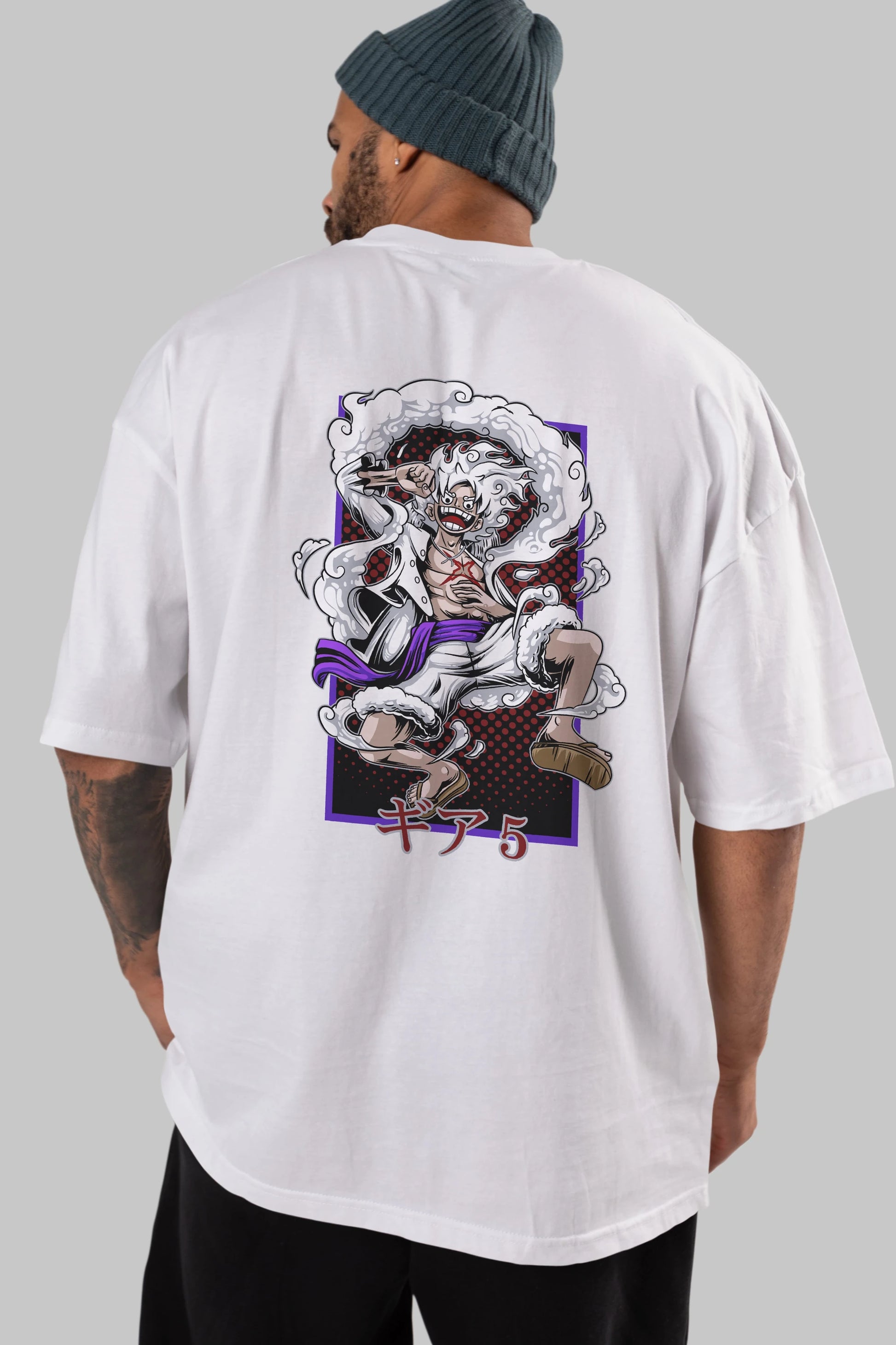 LUFFY GEAR 5 RECUADRO Anime Arka Baskılı Oversize t-shirt Erkek Kadın Unisex