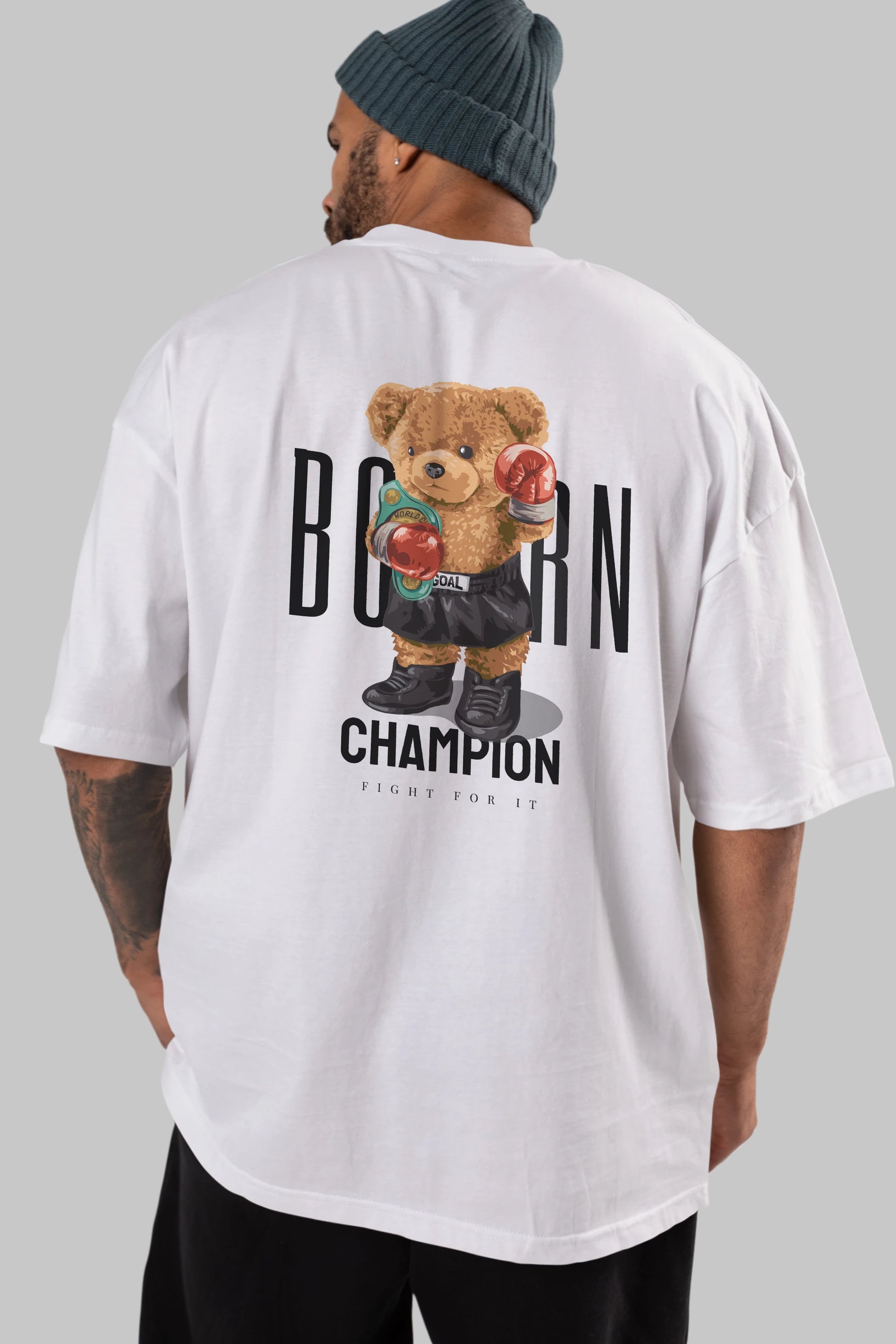 Teddy Bear Champion Arka Baskılı Oversize t-shirt Erkek Kadın Unisex %100 Pamuk