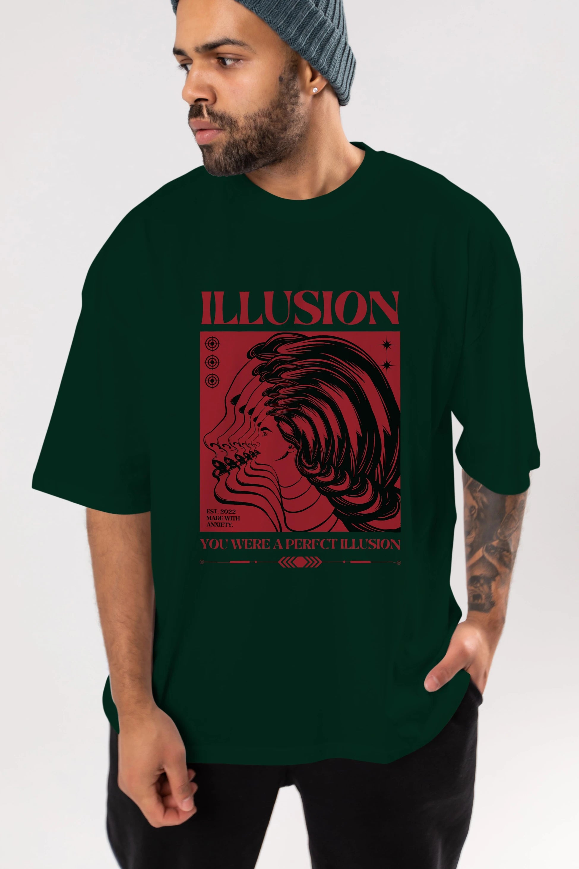 Illusion Streetwear Ön Baskılı Oversize t-shirt Erkek Kadın Unisex