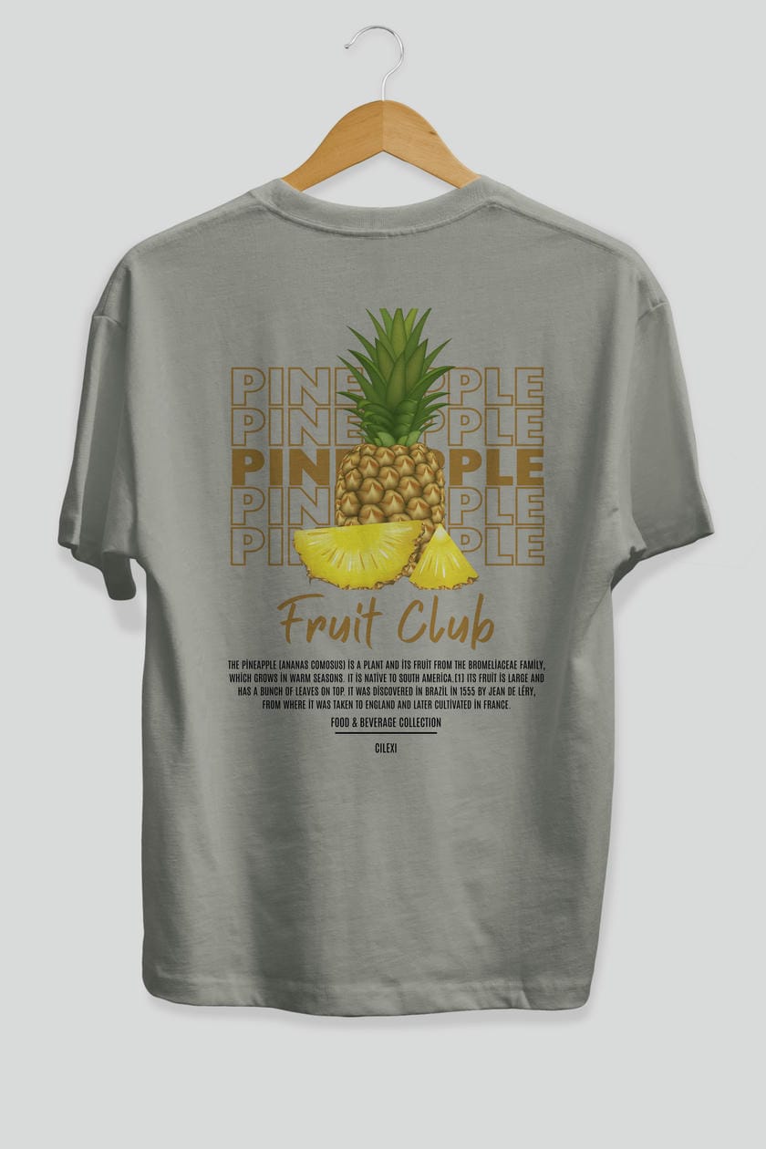 Pineapple Arka Baskılı Oversize t-shirt Erkek Kadın Pamuk Bisiklet Yaka tişort