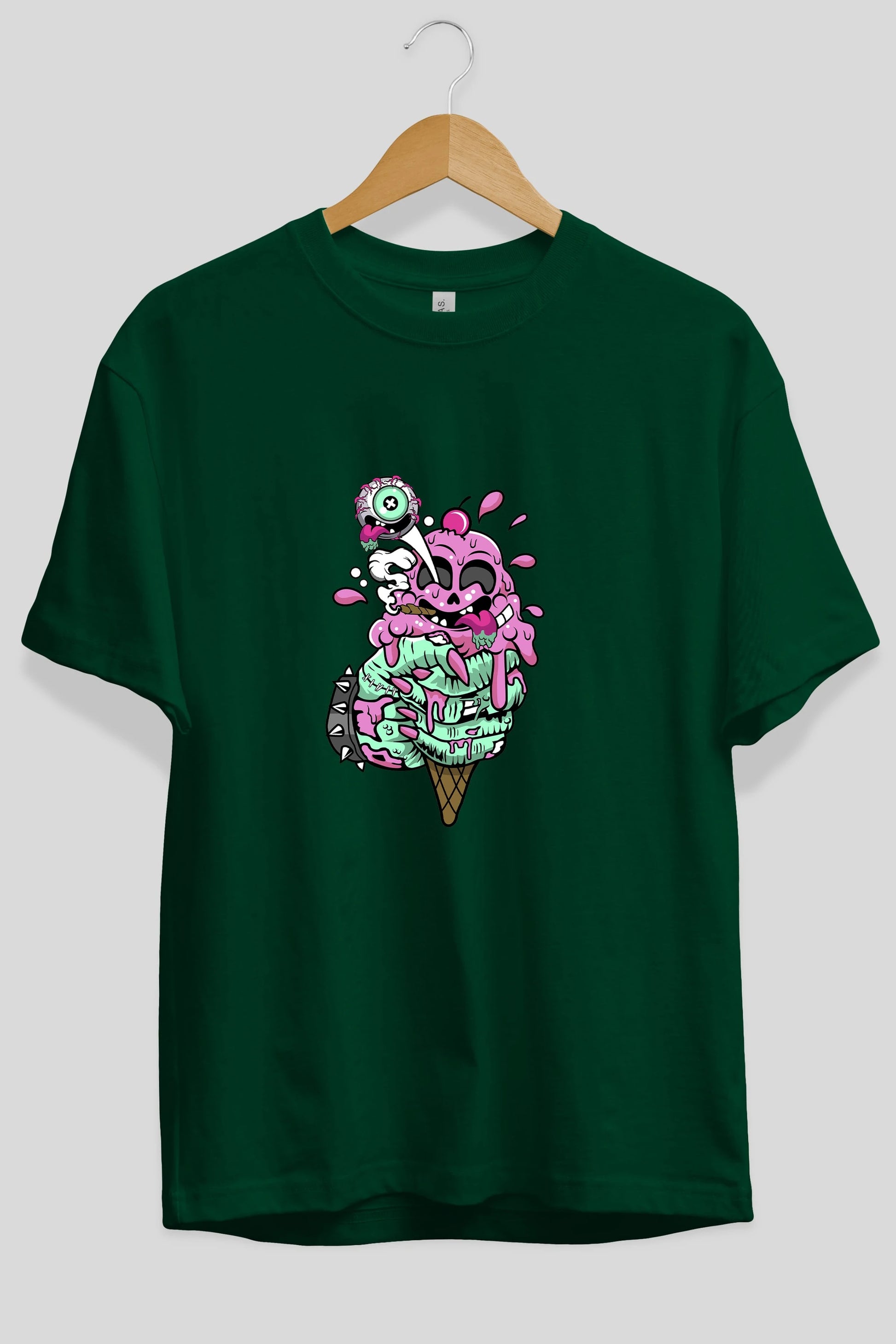 Ice Cream Zombie Ön Baskılı Oversize t-shirt Erkek Kadın Unisex %100 Pamuk tişort