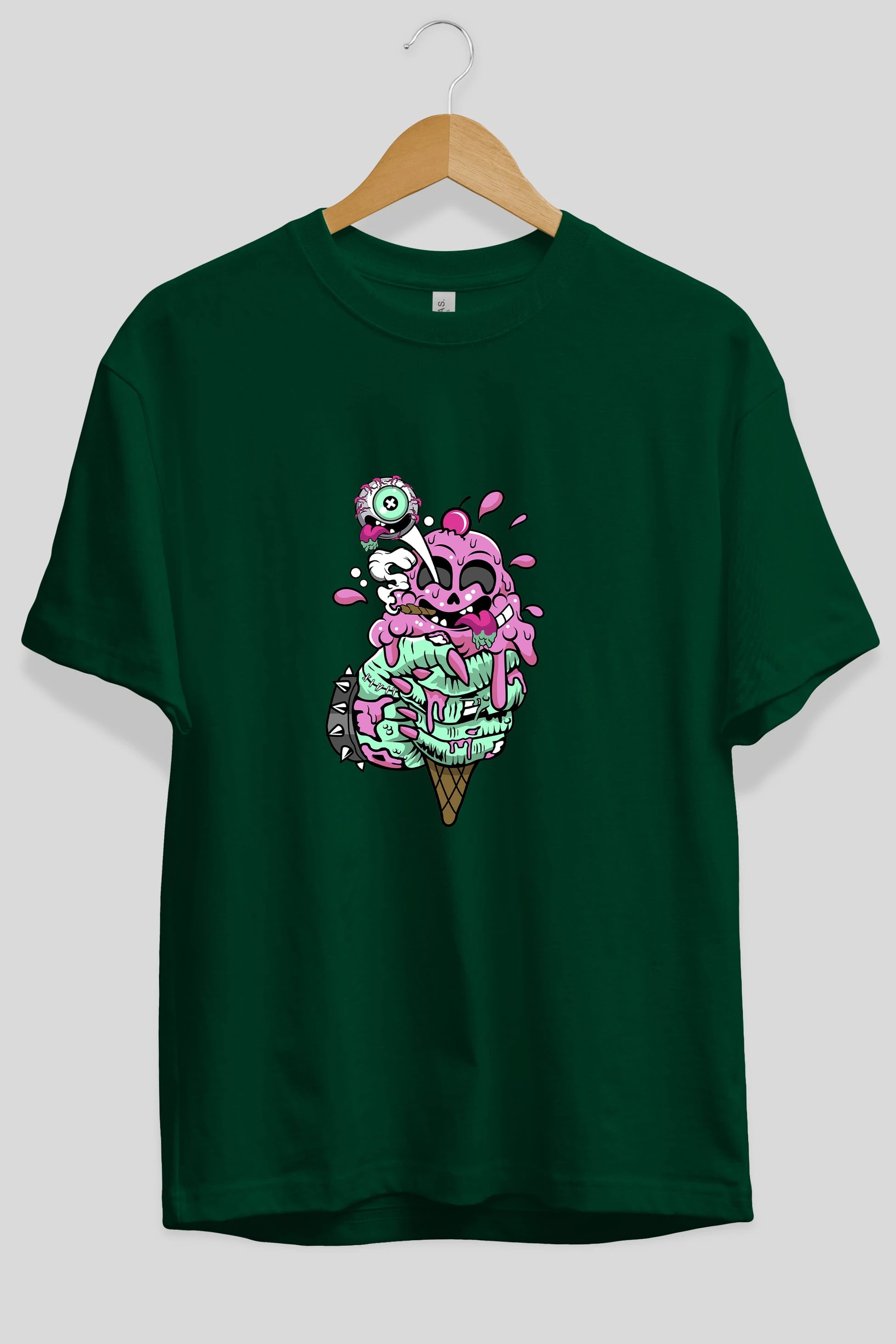 Ice Cream Zombie Ön Baskılı Oversize t-shirt Erkek Kadın Unisex %100 Pamuk tişort