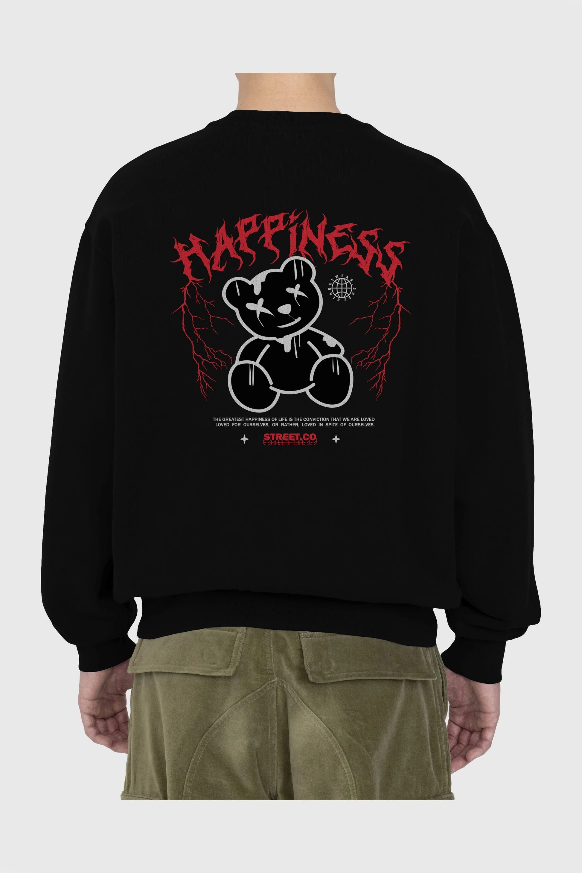 Happiness Bear Arka Baskılı Oversize Sweatshirt Erkek Kadın Unisex