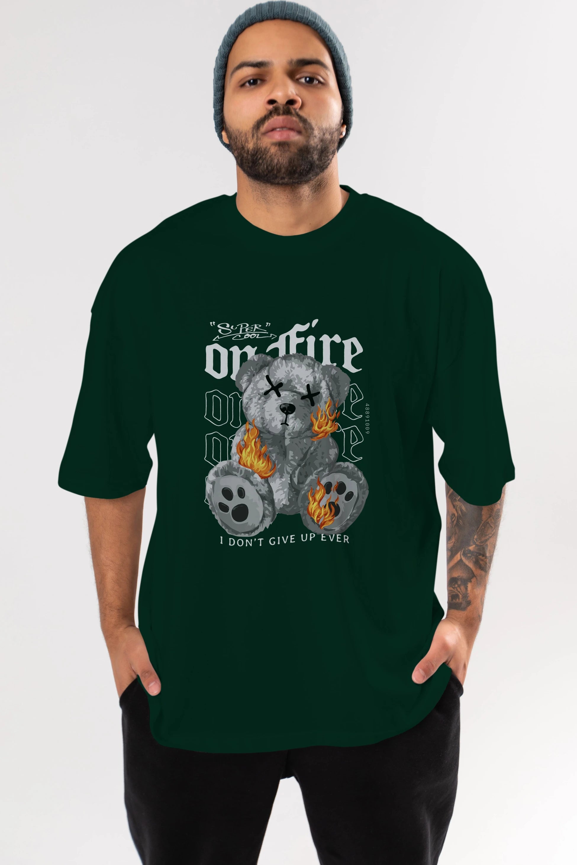 Teddy Bear On Fire Ön Baskılı Oversize t-shirt Erkek Kadın Unisex