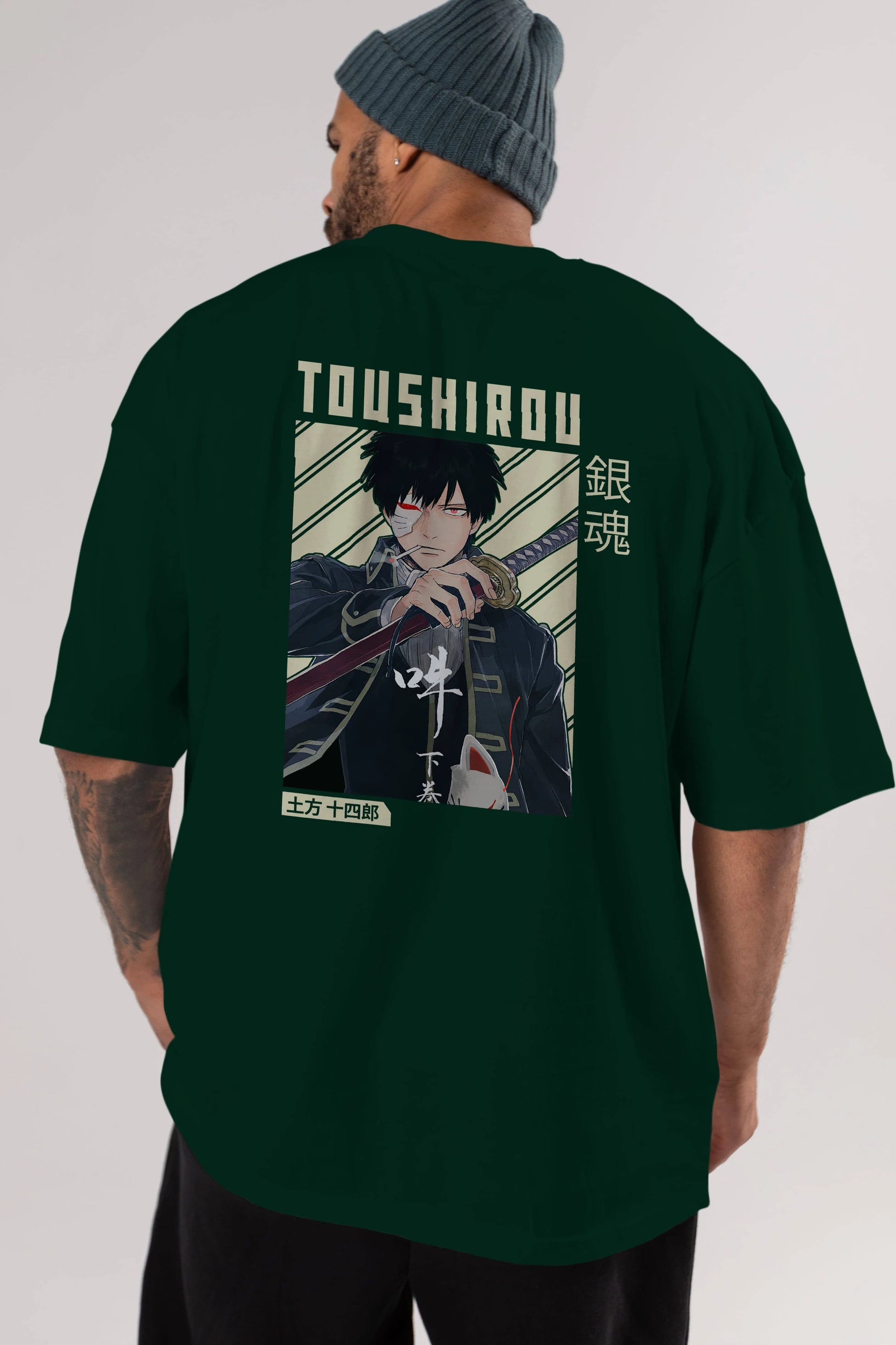 Toushirou Hijikata Anime Arka Baskılı Oversize t-shirt Erkek Kadın Unisex